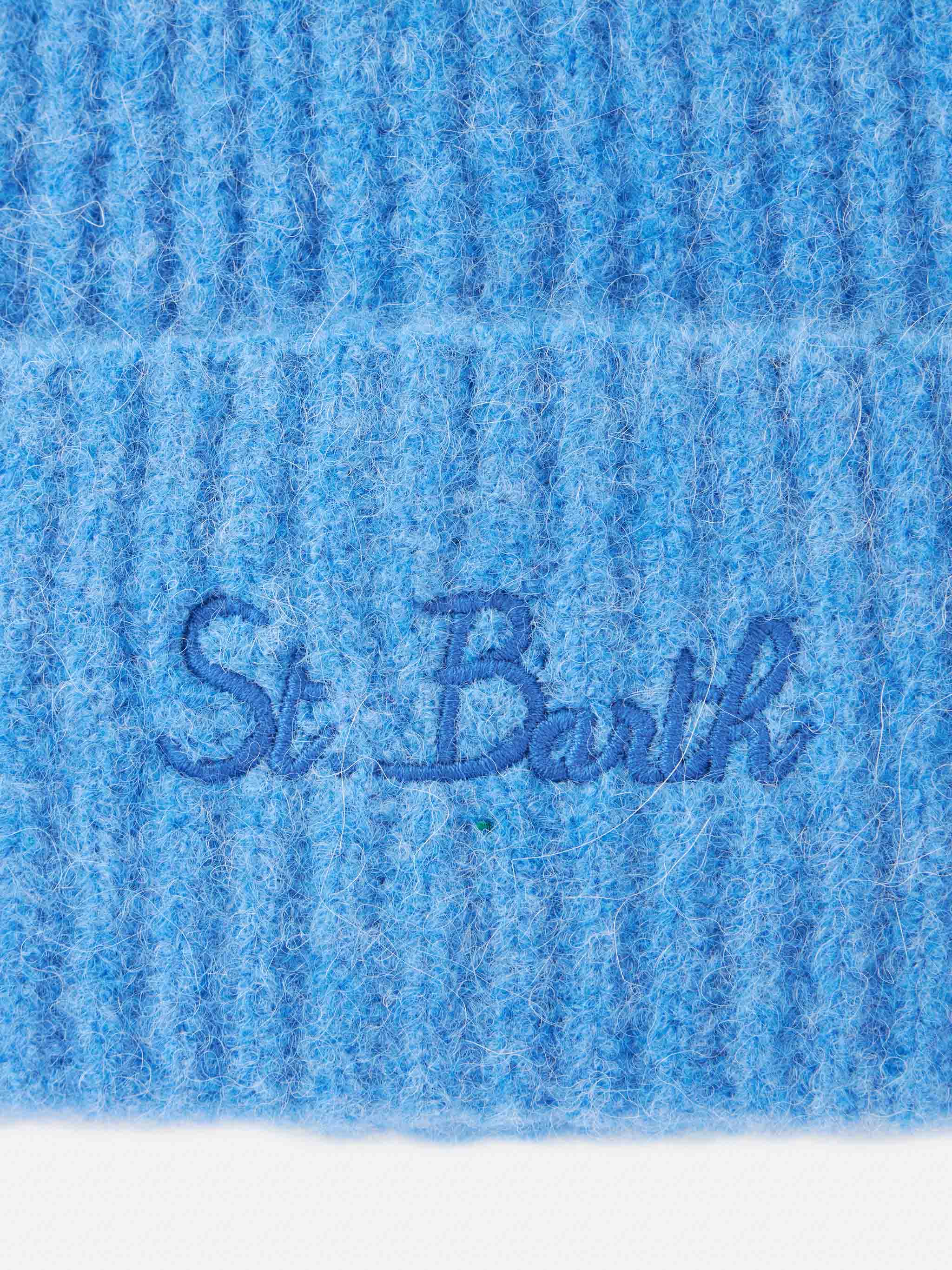 Moss beanie in dusty blue STRETCH ALPACA with St. Barth embroidery - Image 3