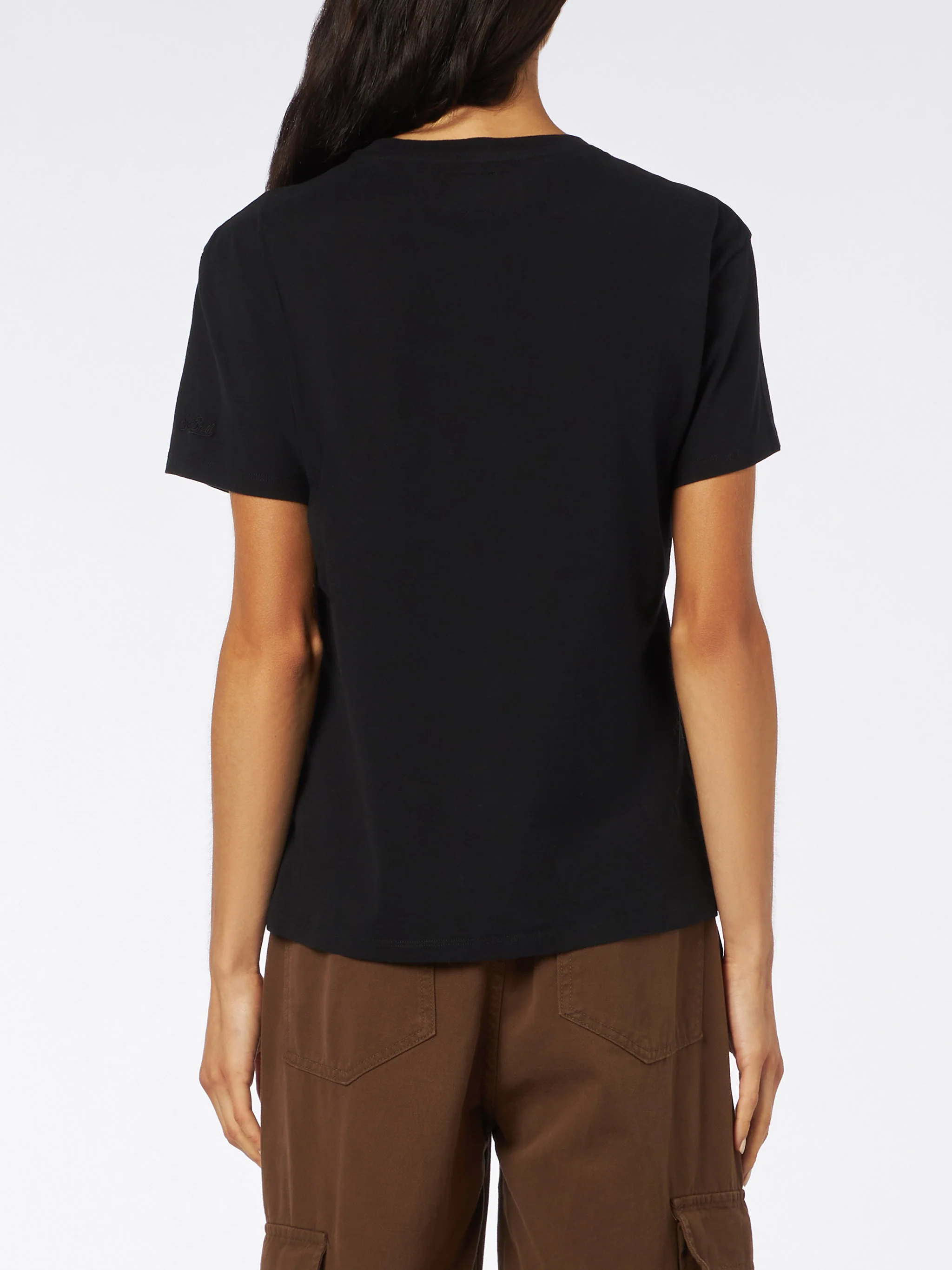 Emilie black cotton t-shirt with Apres Ski Queen embroidery - Image 3