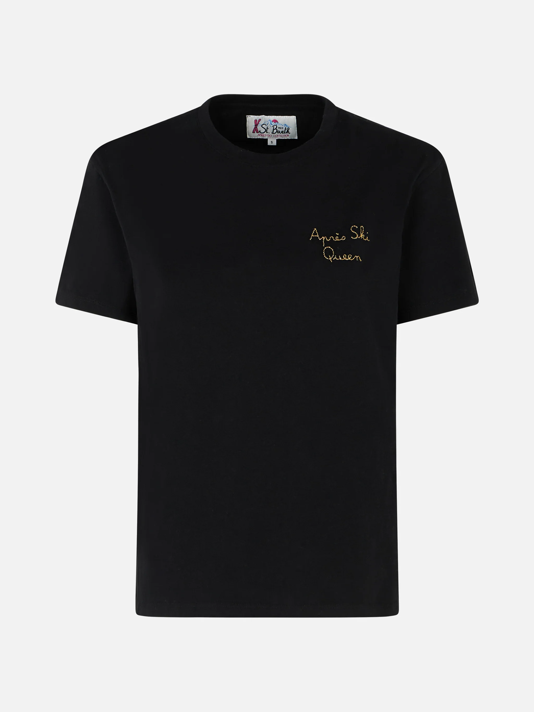 Emilie black cotton t-shirt with Apres Ski Queen embroidery - Image 4