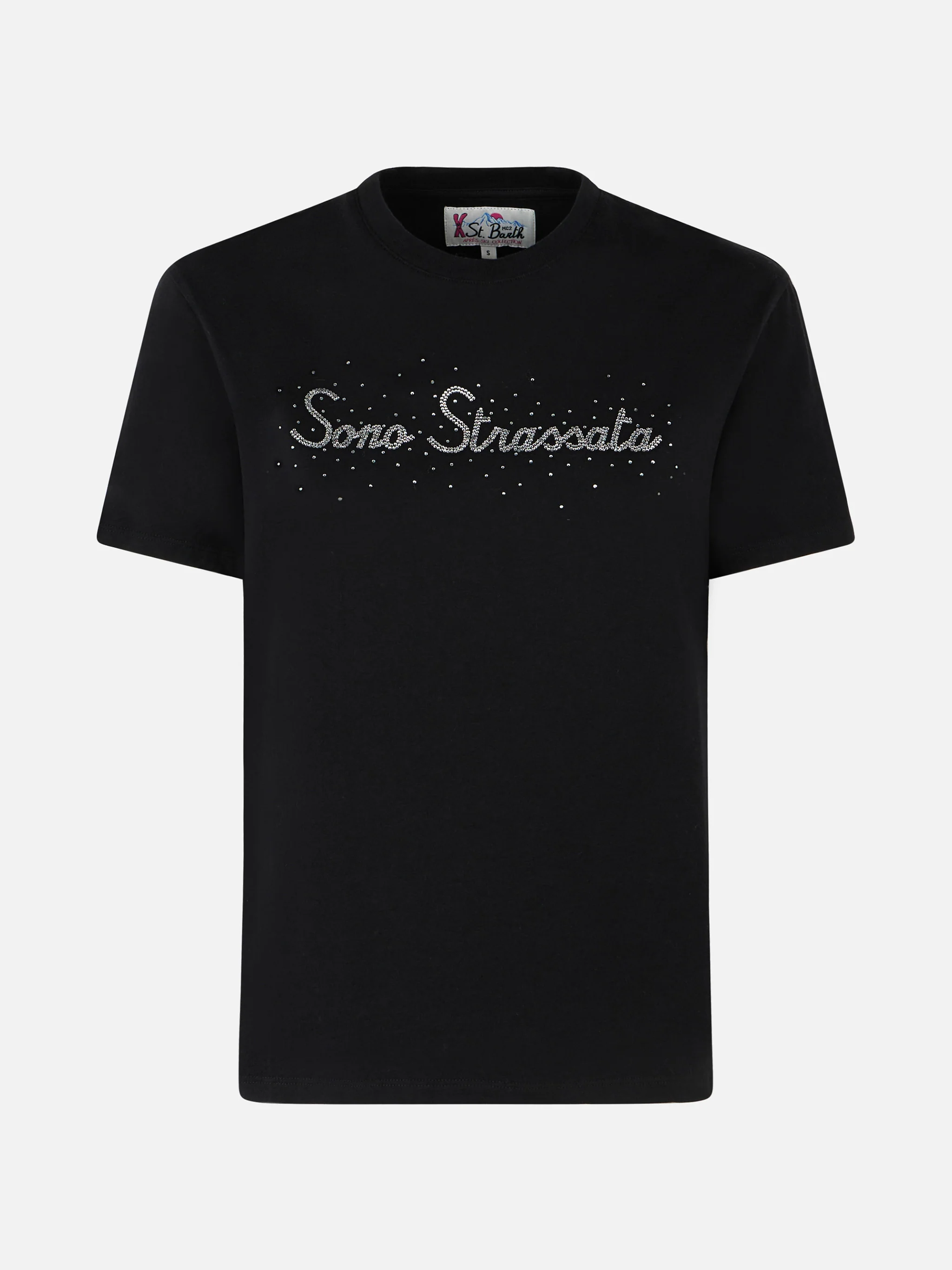 Black Emilie cotton t-shirt with rhinestone print - Image 4