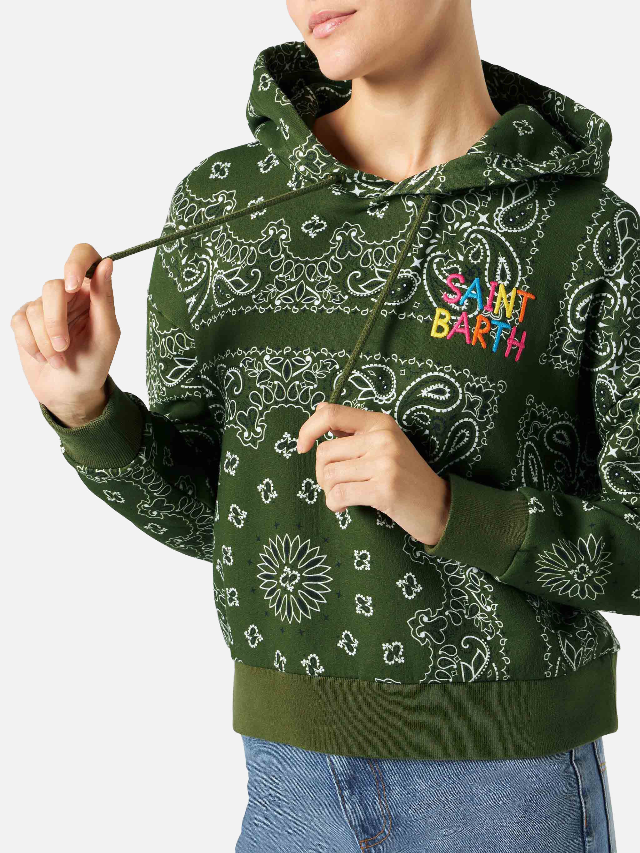 Green Mindy hooded sweatshirt with bandana print - Image 2