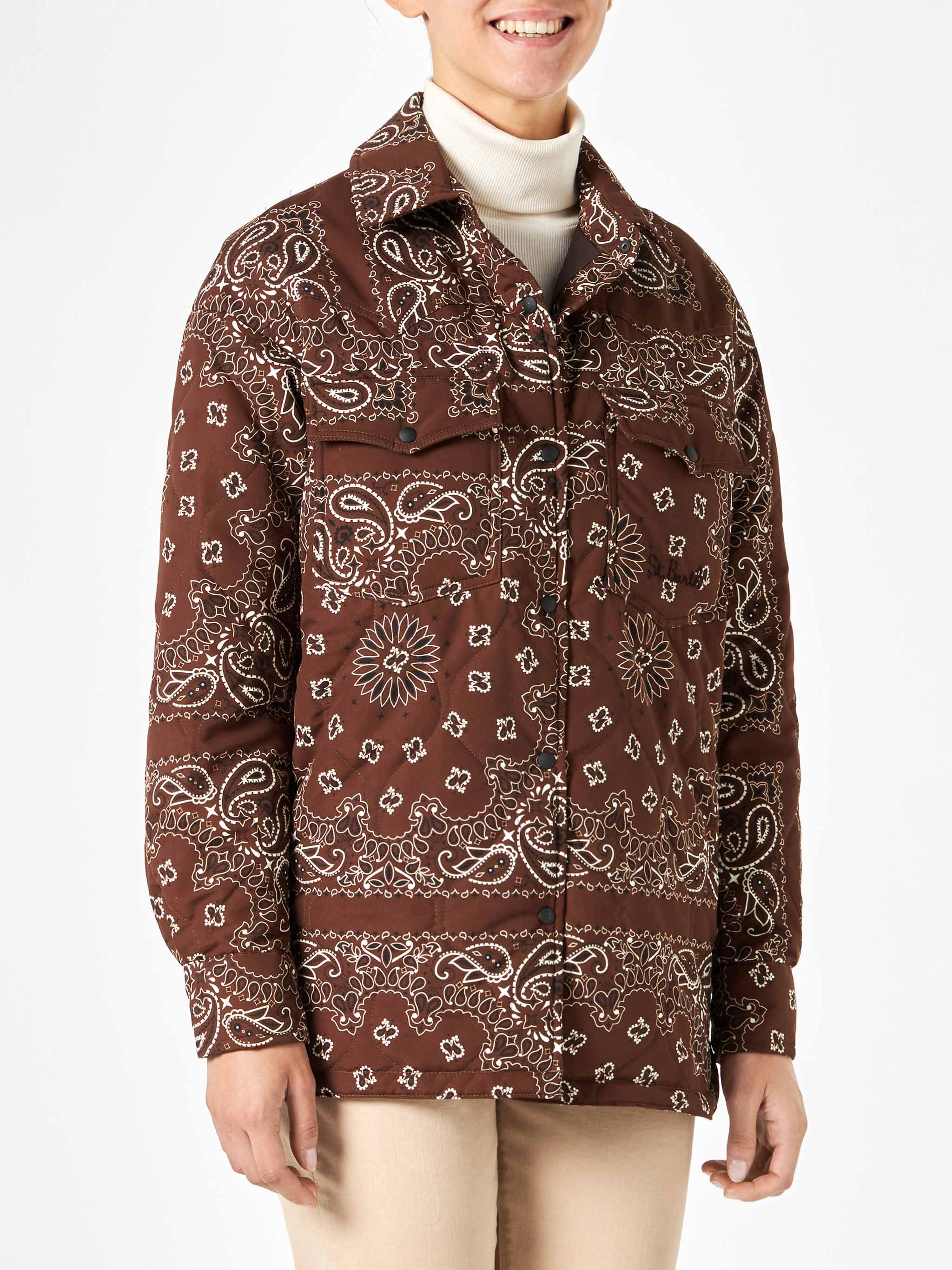 Brown Kimmy quilted jacket with bandana print