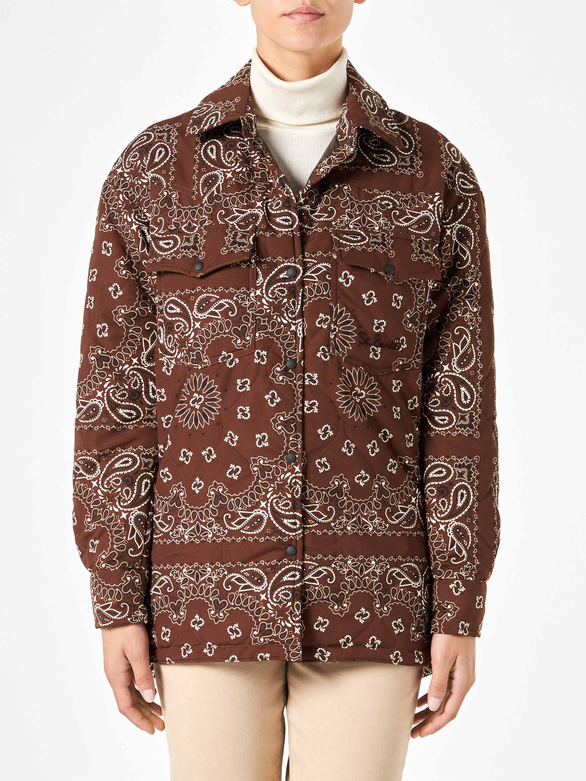 Brown Kimmy quilted jacket with bandana print - Image 3
