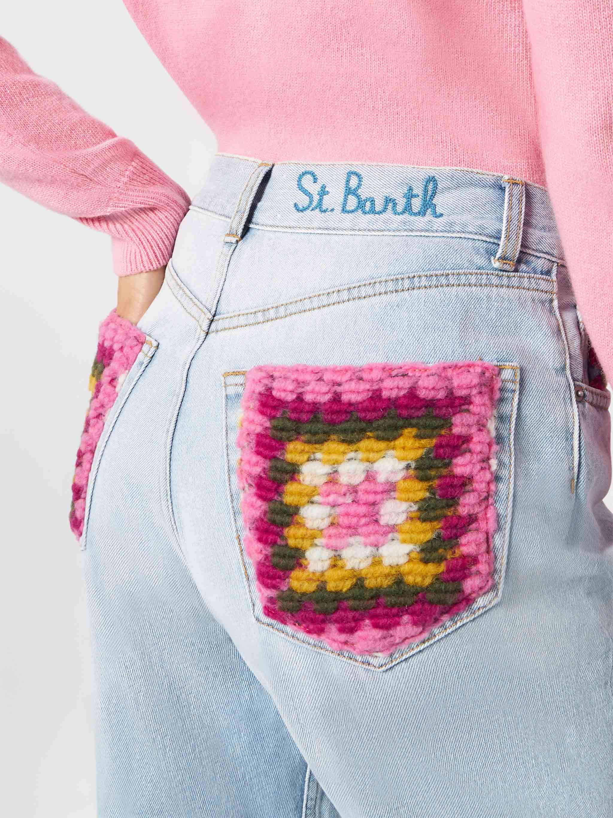 Belleville light blue denim jeans with crochet pockets - Image 3