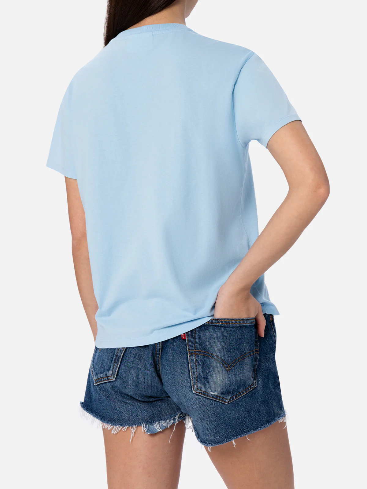Emilie light blue cotton t-shirt with logo embroidery - Image 3