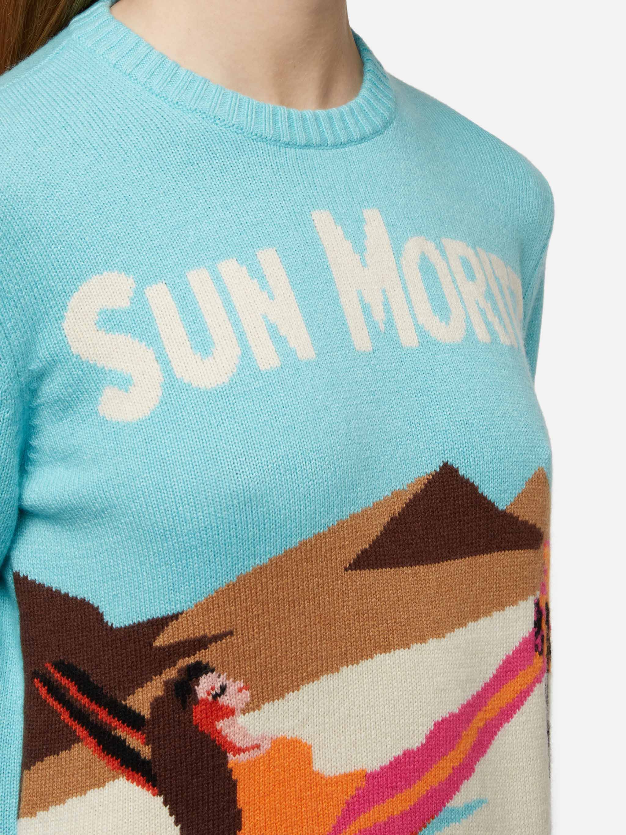 Light blue sweater New Queen with Sun Moritz postcard jacquard - Image 2