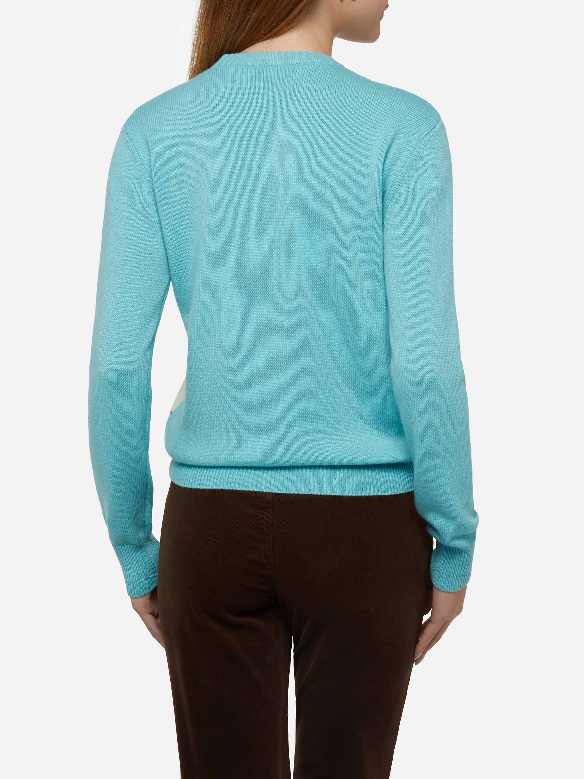 Light blue sweater New Queen with Sun Moritz postcard jacquard - Image 3
