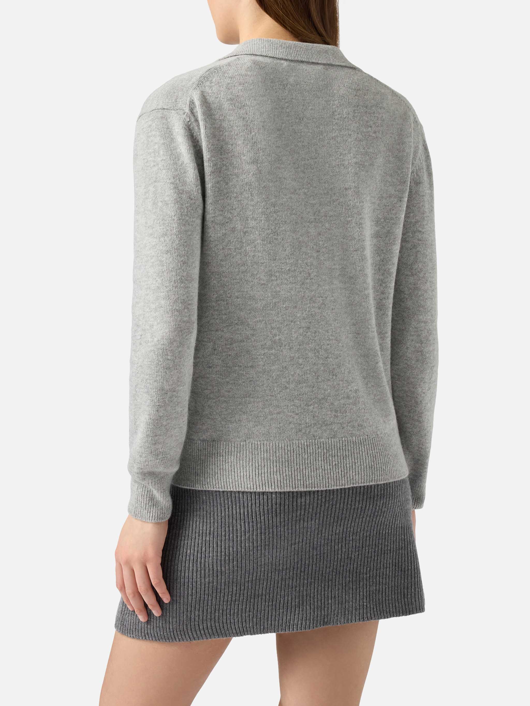 Grey mélange Eze sweater with polo collar - Image 3
