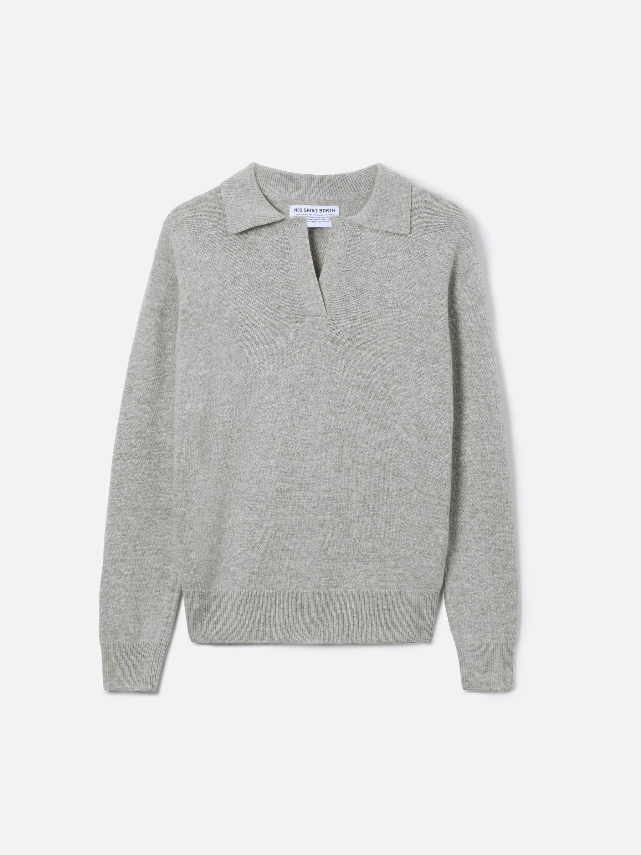 Grey mélange Eze sweater with polo collar - Image 5