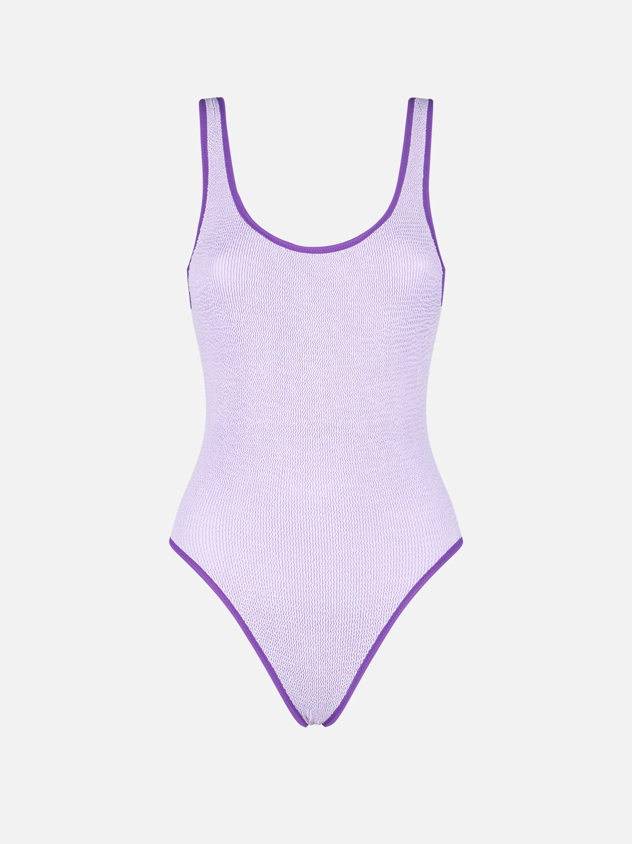 Althea lilac crinkle one-piece swimsuit with purple piping | Special Edition