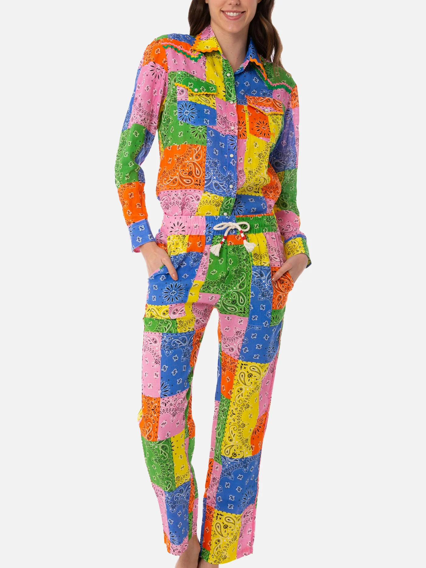 Millie multicolor bandana linen pants - Image 2