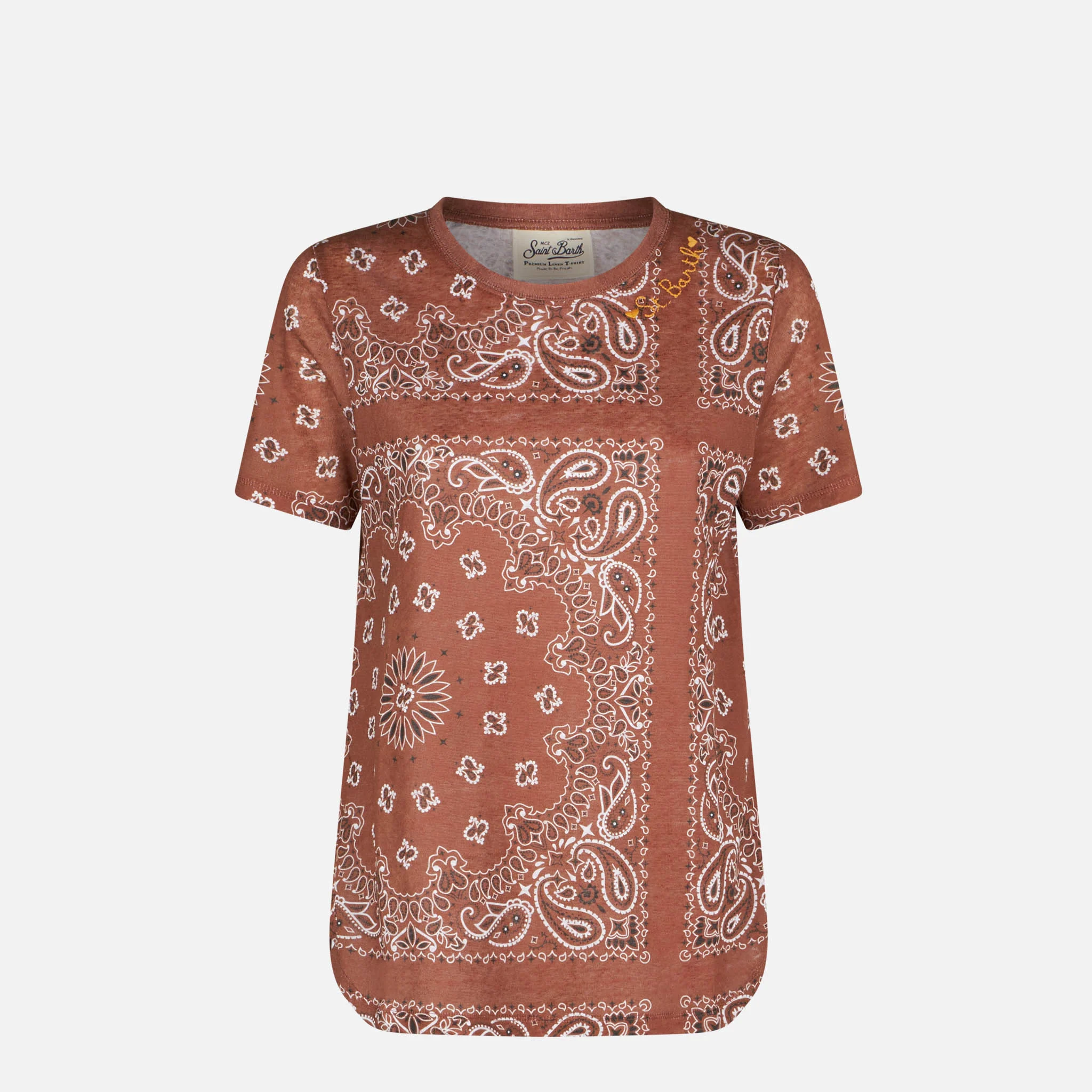 Brown Scarlett linen t-shirt with bandana print - Image 4