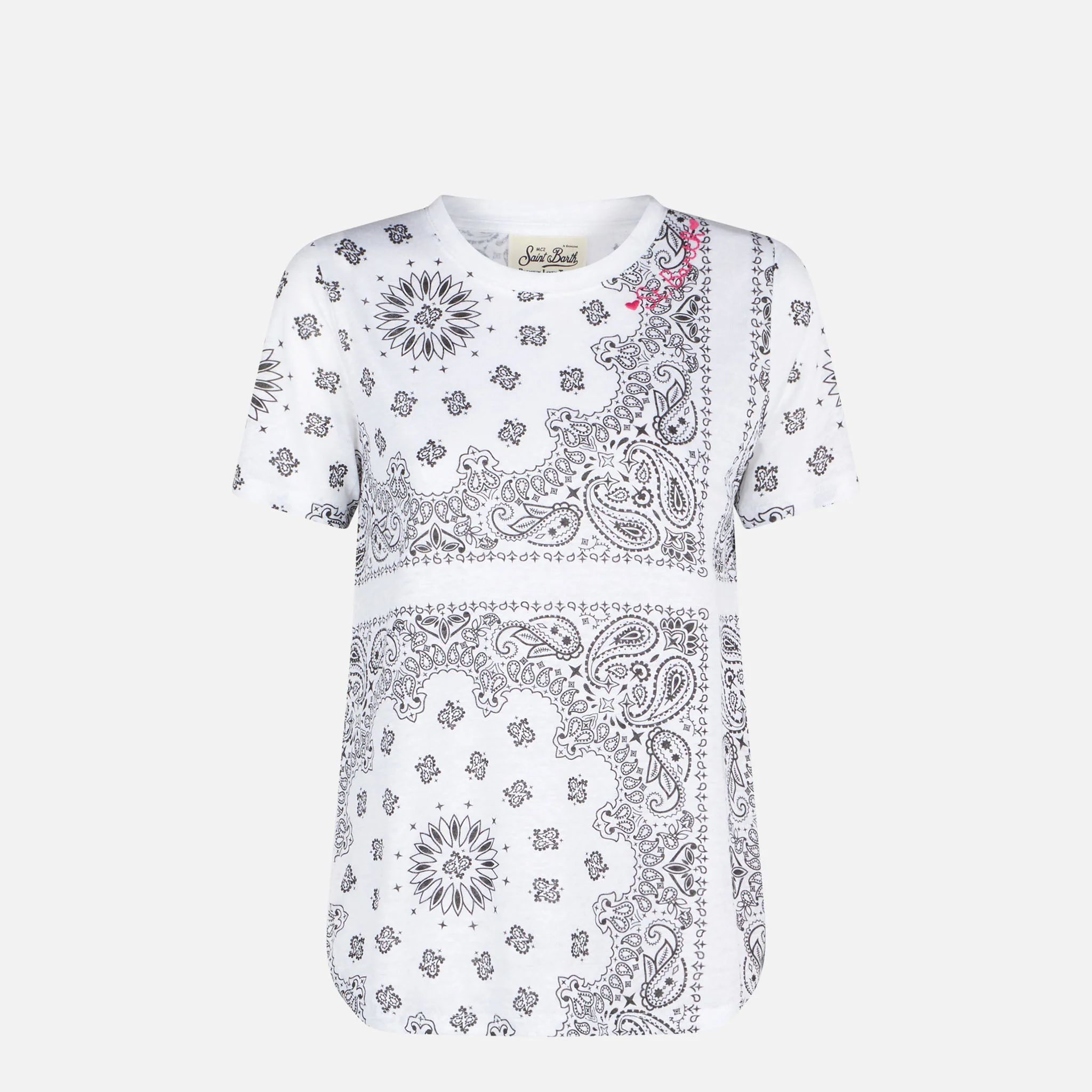 White Scarlett linen t-shirt with bandana print - Image 4