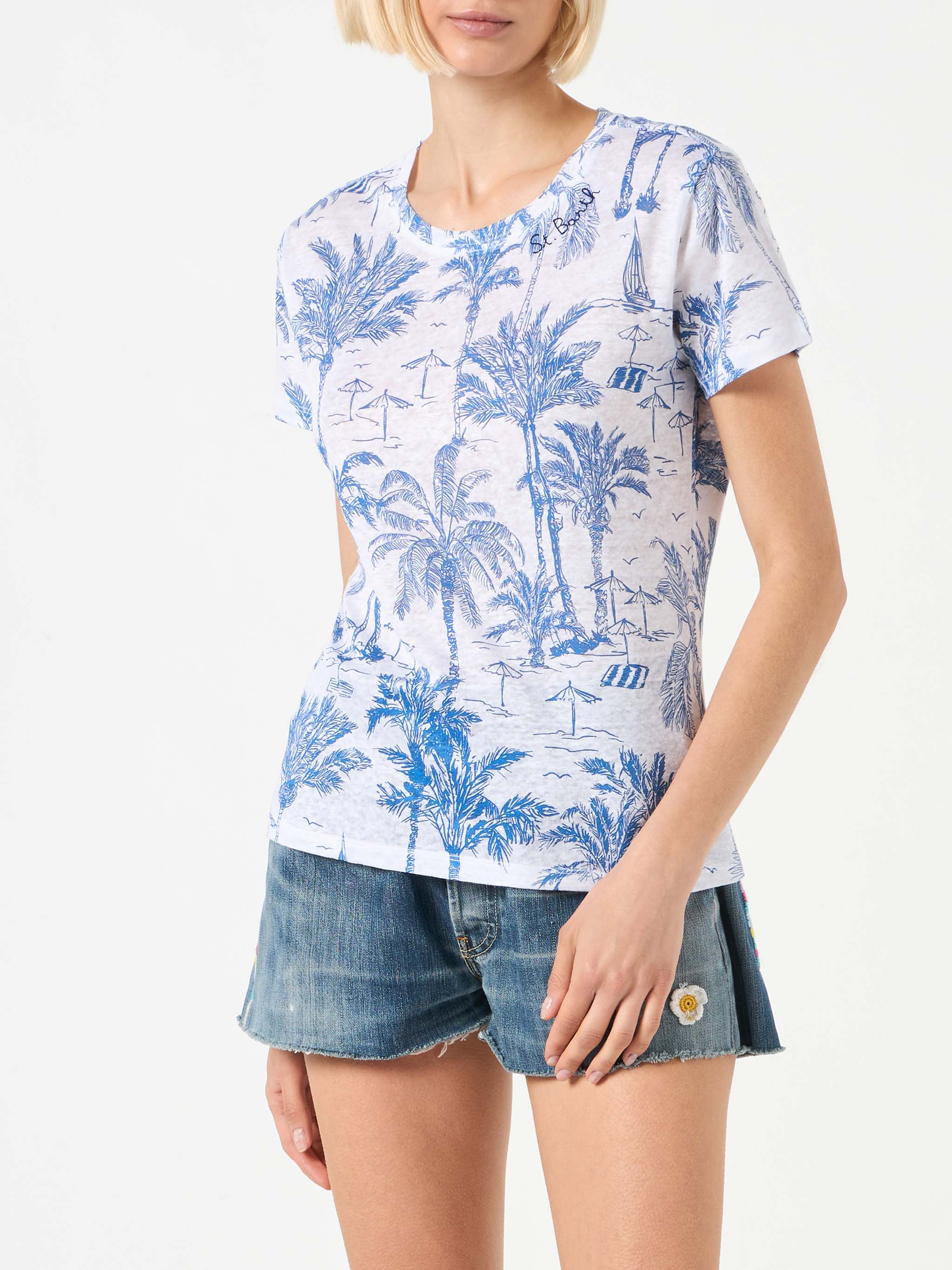 Scarlett blue toile de jouy linen t-shirt
