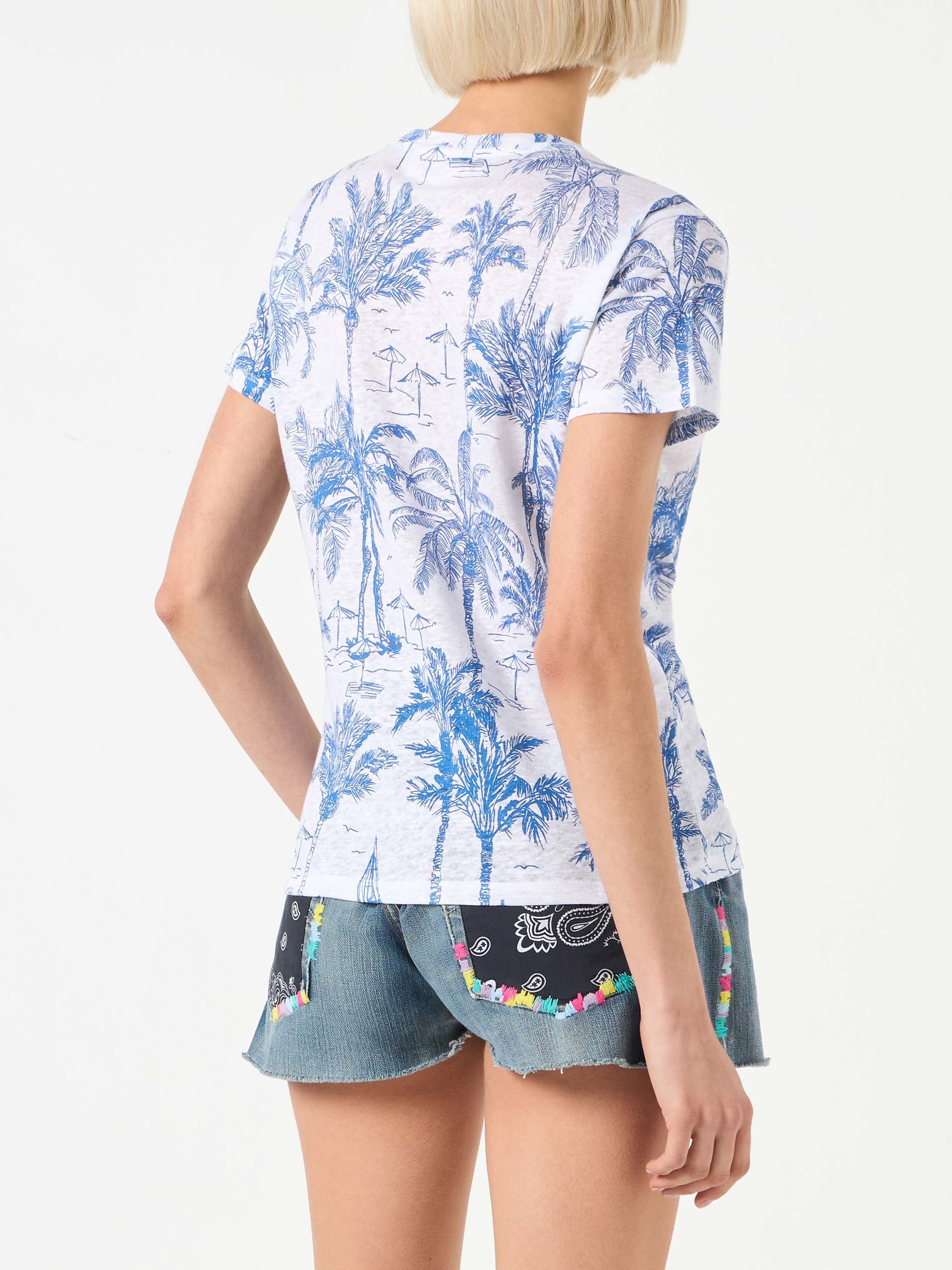 Scarlett blue toile de jouy linen t-shirt - Image 3