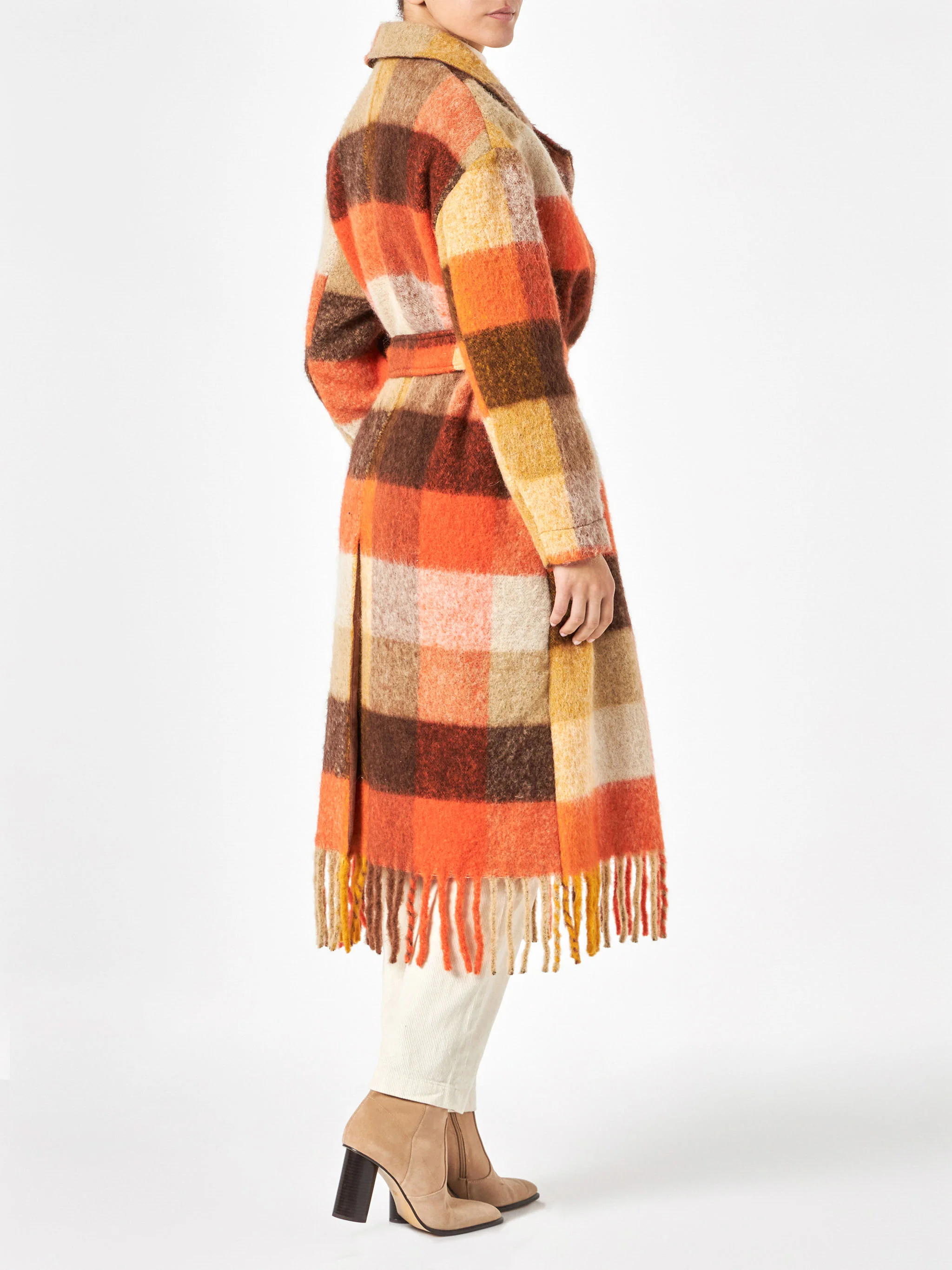 Charlot long coat with fringes and check pattern - Image 2