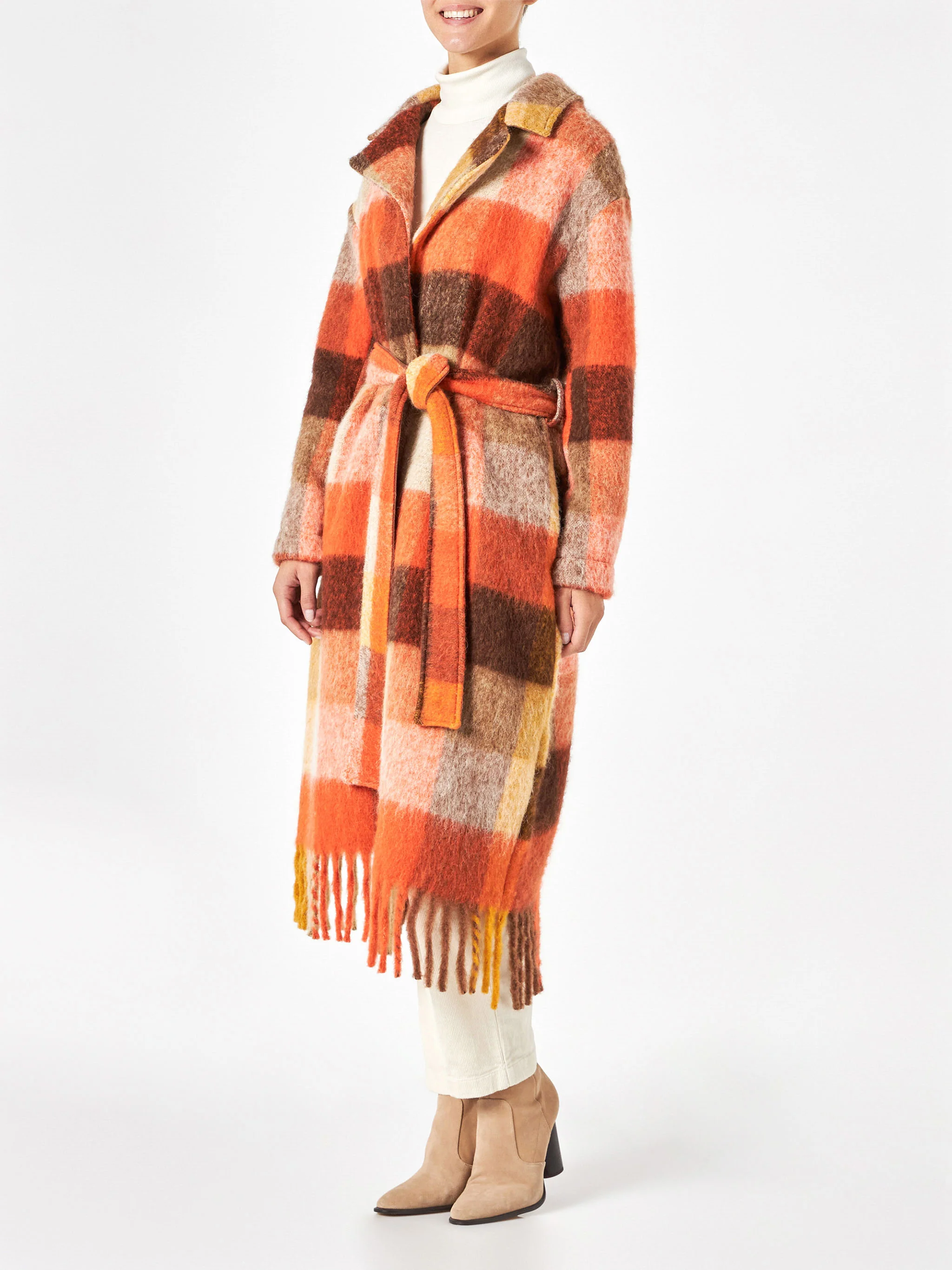 Charlot long coat with fringes and check pattern - Image 3