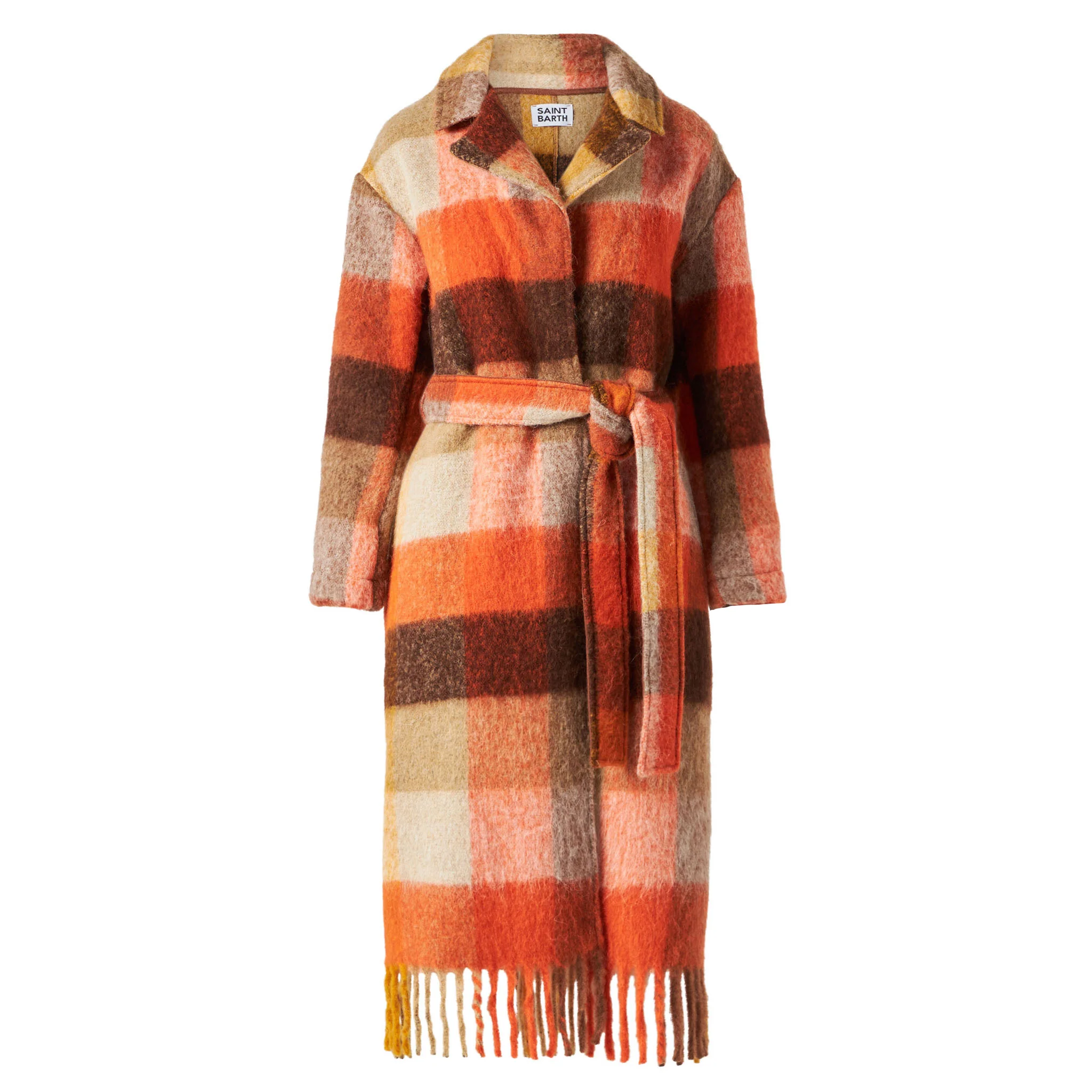 Charlot long coat with fringes and check pattern - Image 4
