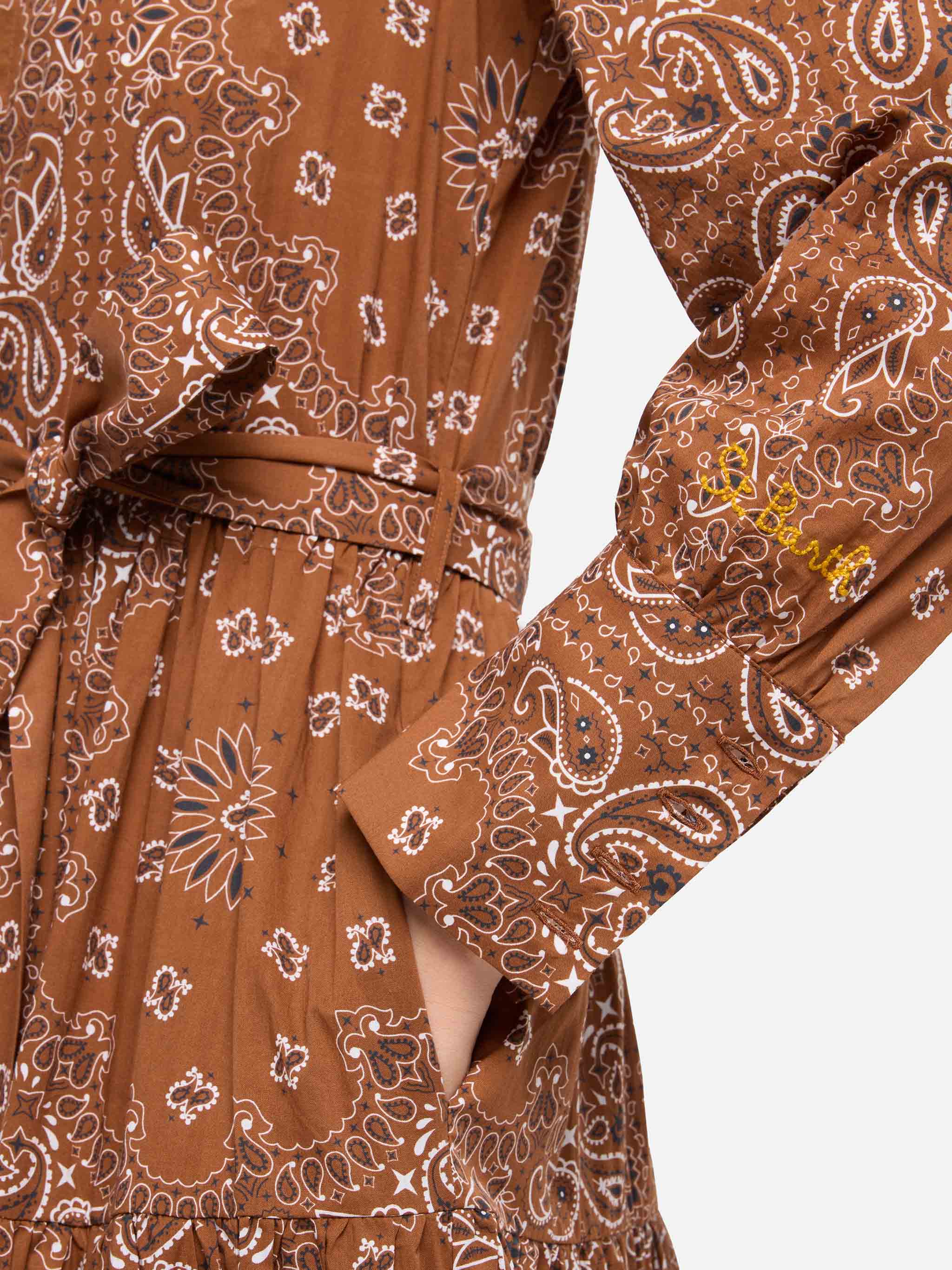 Brown Jensen cotton long dress with bandana print - Image 2