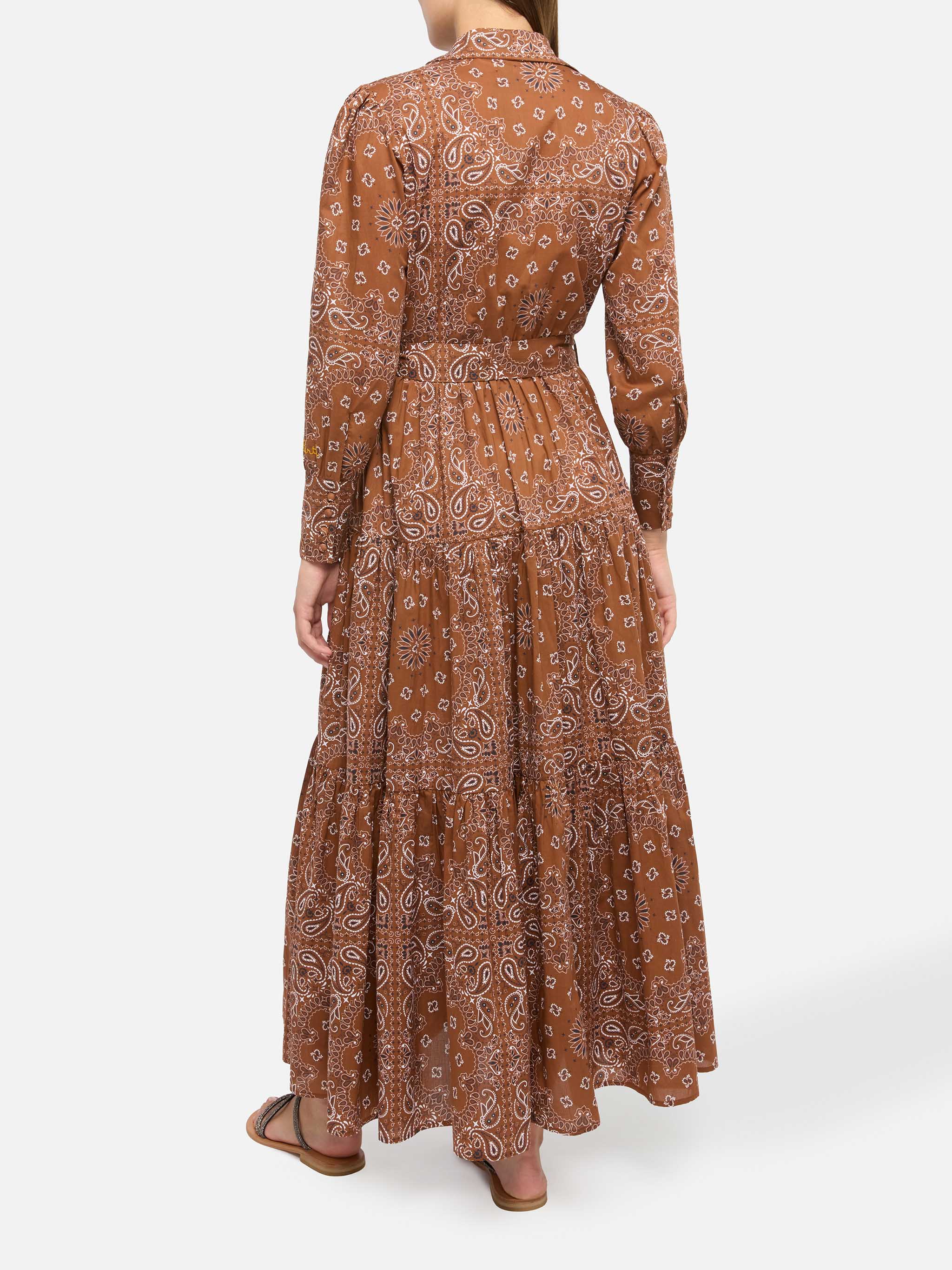 Brown Jensen cotton long dress with bandana print - Image 3