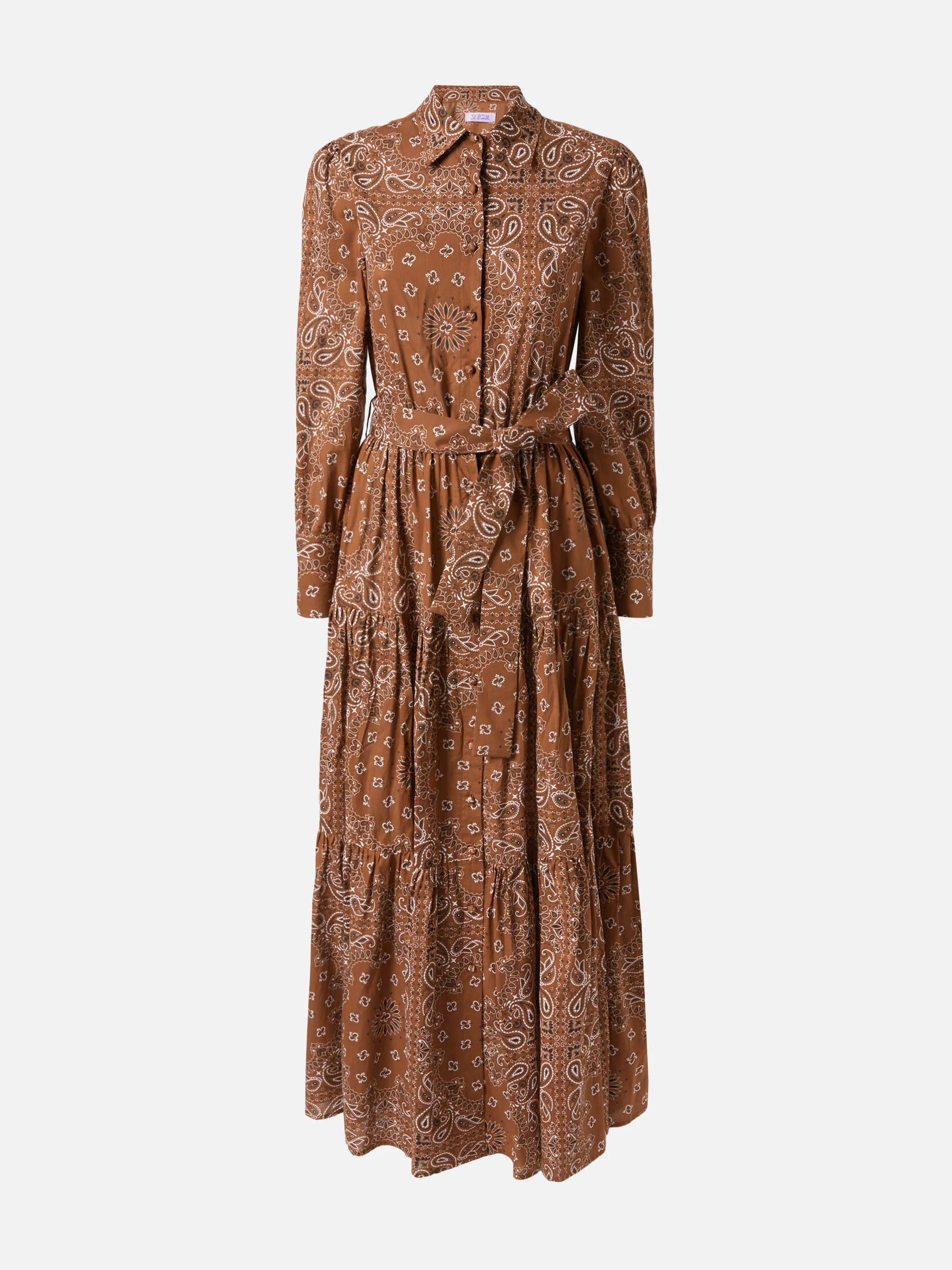 Brown Jensen cotton long dress with bandana print - Image 4