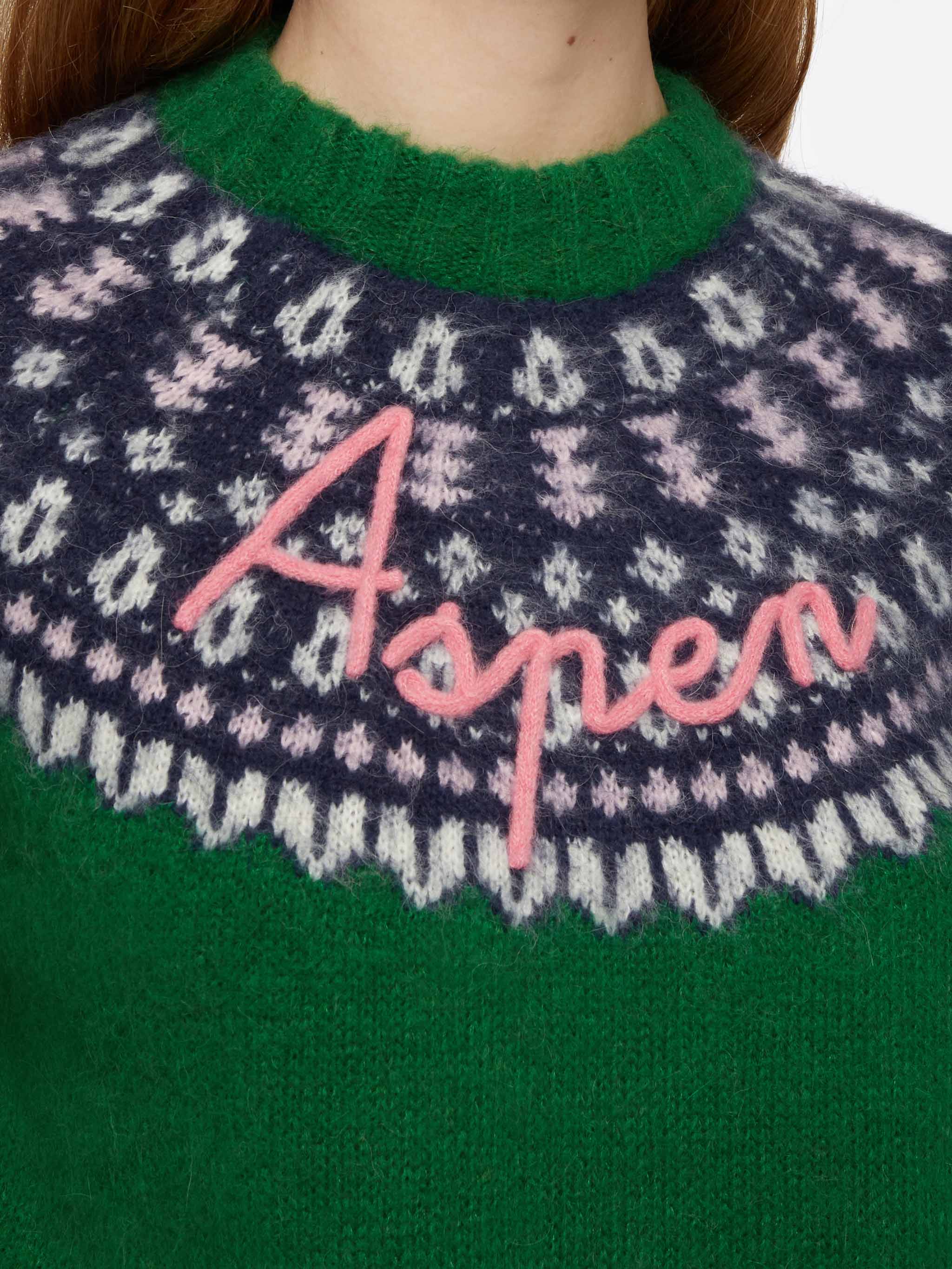 Green sweater Queen Nordic Soft with fair isle jacquard and Aspen embroidery - Image 2