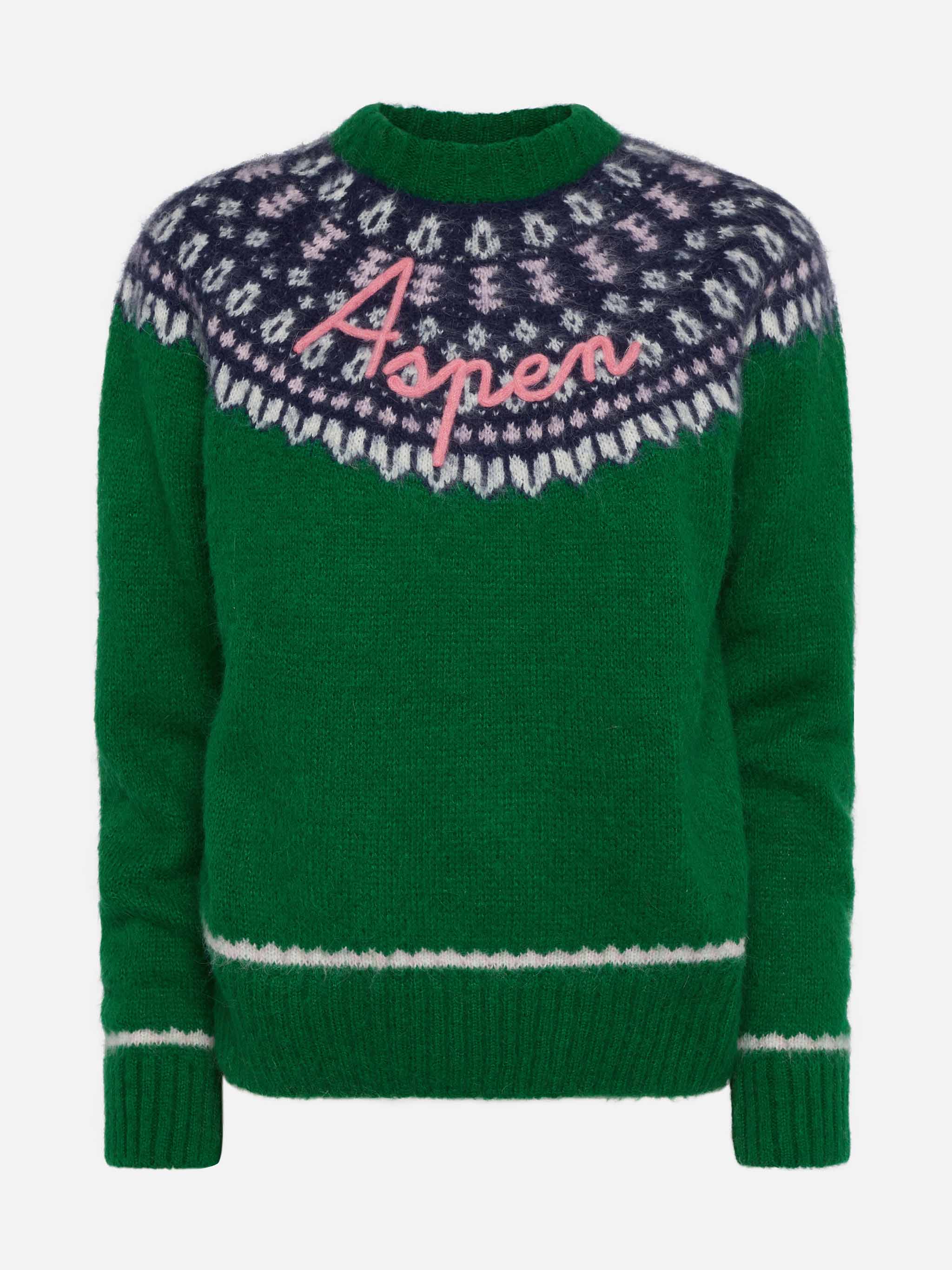 Green sweater Queen Nordic Soft with fair isle jacquard and Aspen embroidery - Image 3