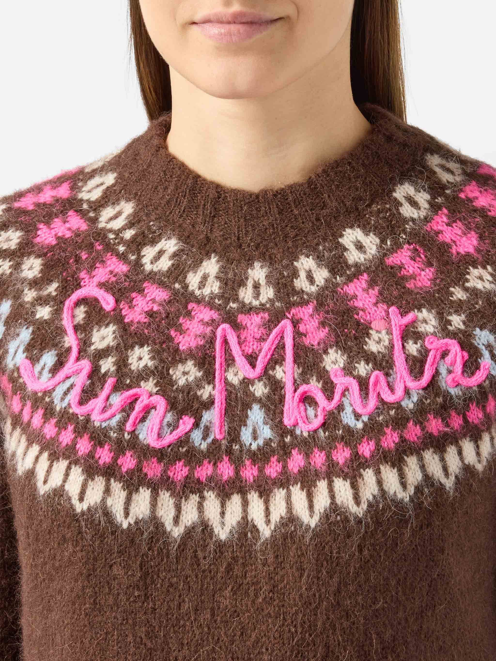 Brown sweater Queen Nordic Soft with fair isle jacquard and Sun Moritz embroidery - Image 2
