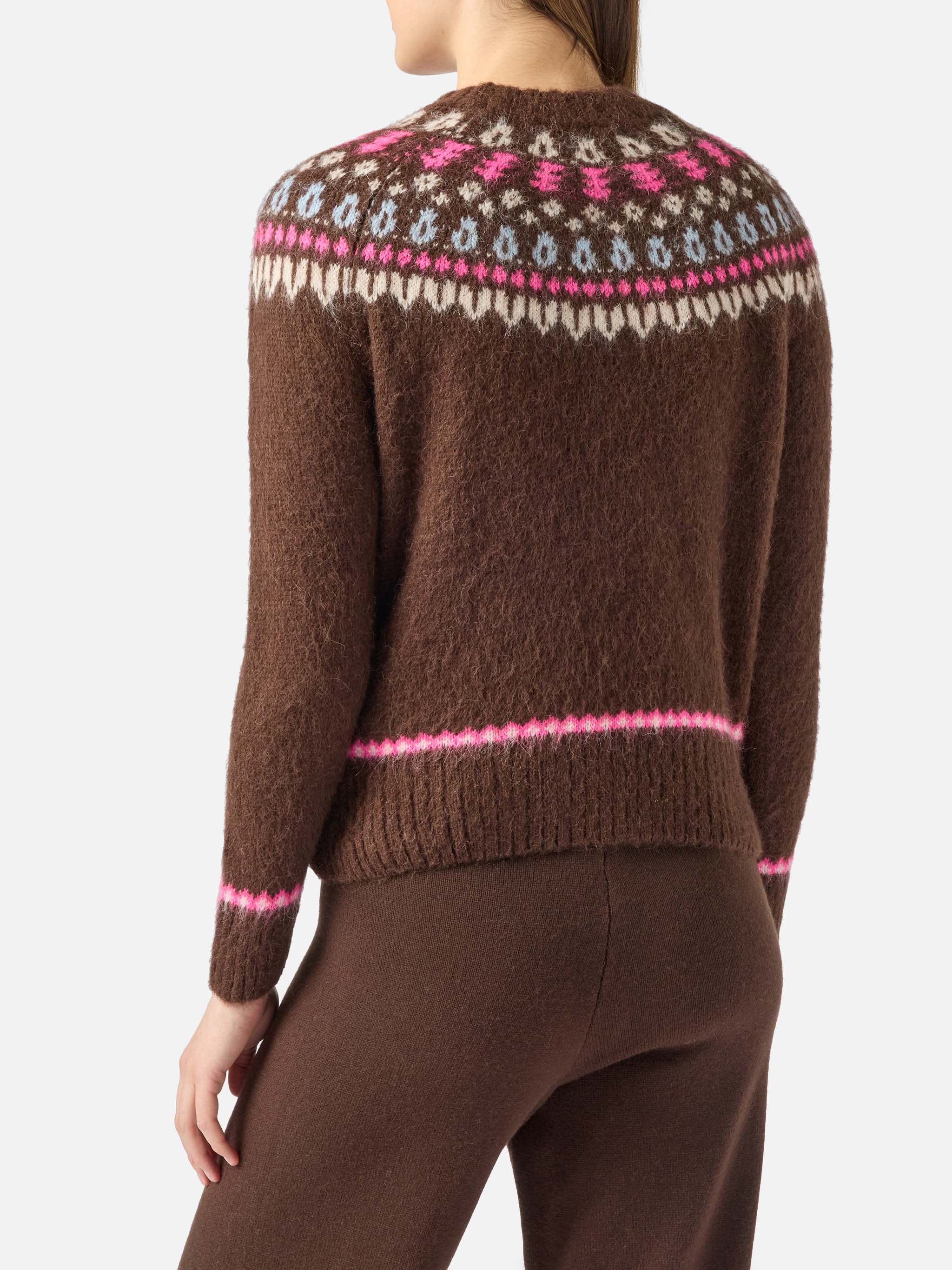 Brown sweater Queen Nordic Soft with fair isle jacquard and Sun Moritz embroidery - Image 3