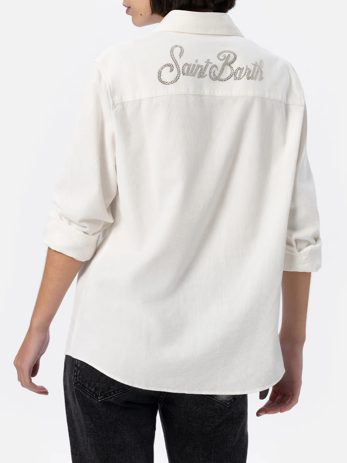 Deer off-white corduroy shirt with rhinestone logo - Image 3