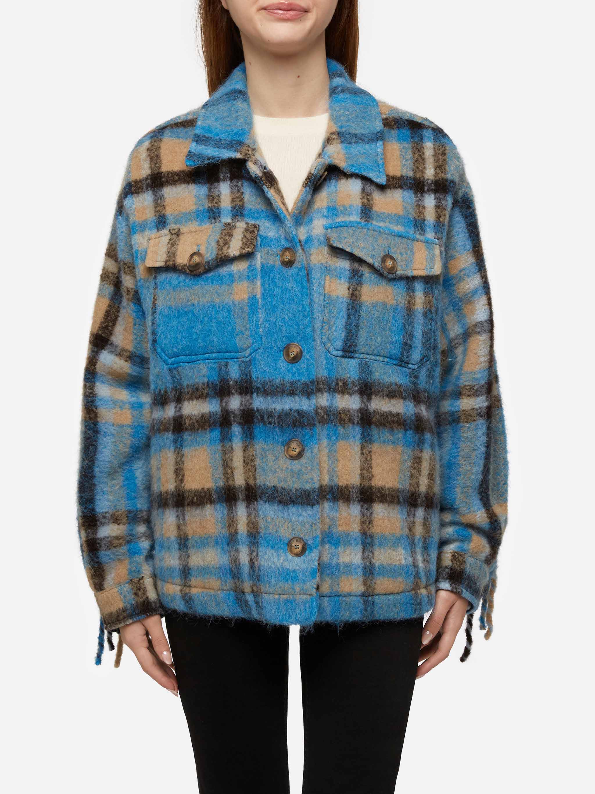 Marceline overshirt jacket with fringes and tartan pattern