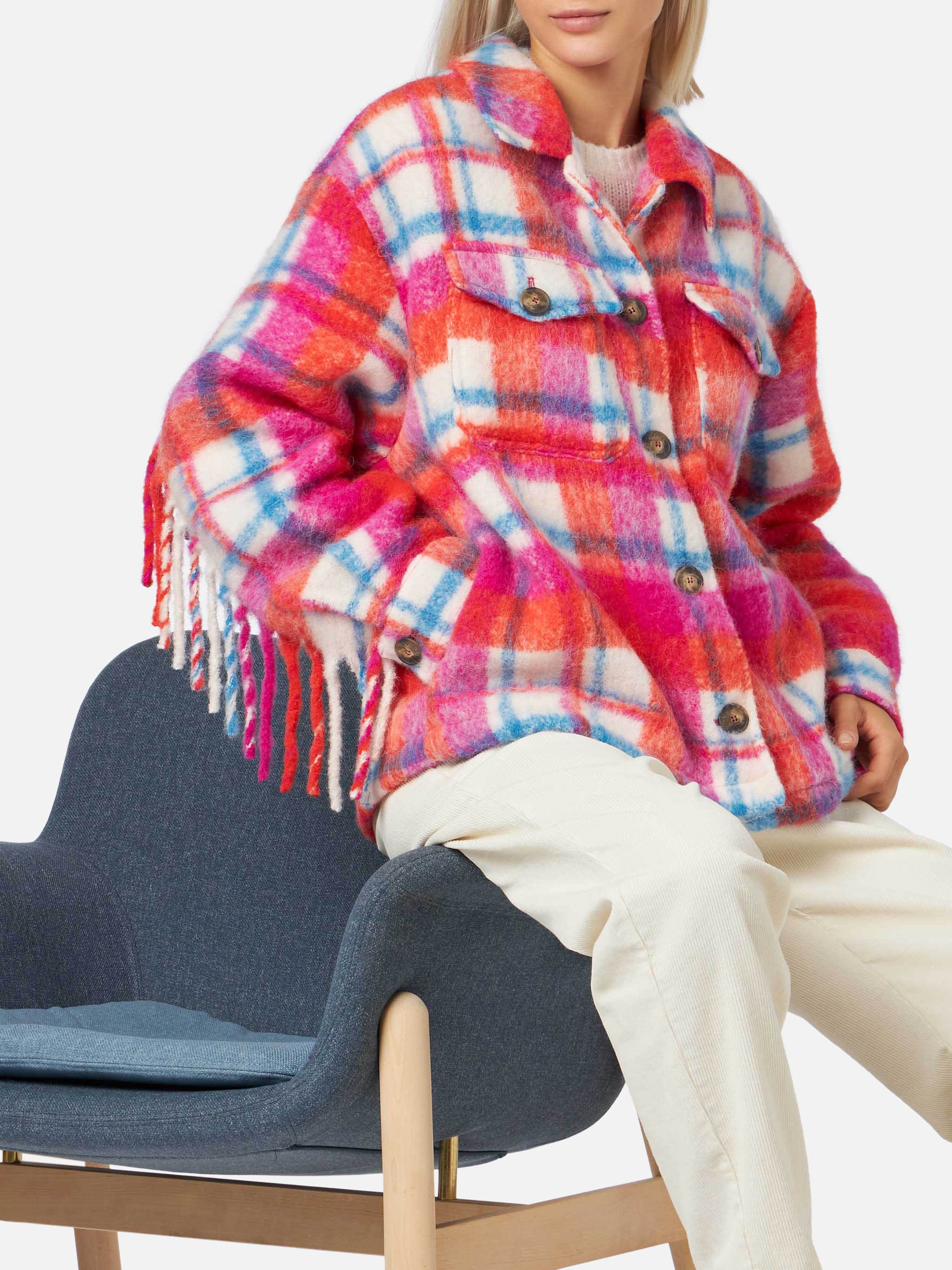 Marceline tartan overshirt jacket with fringes
