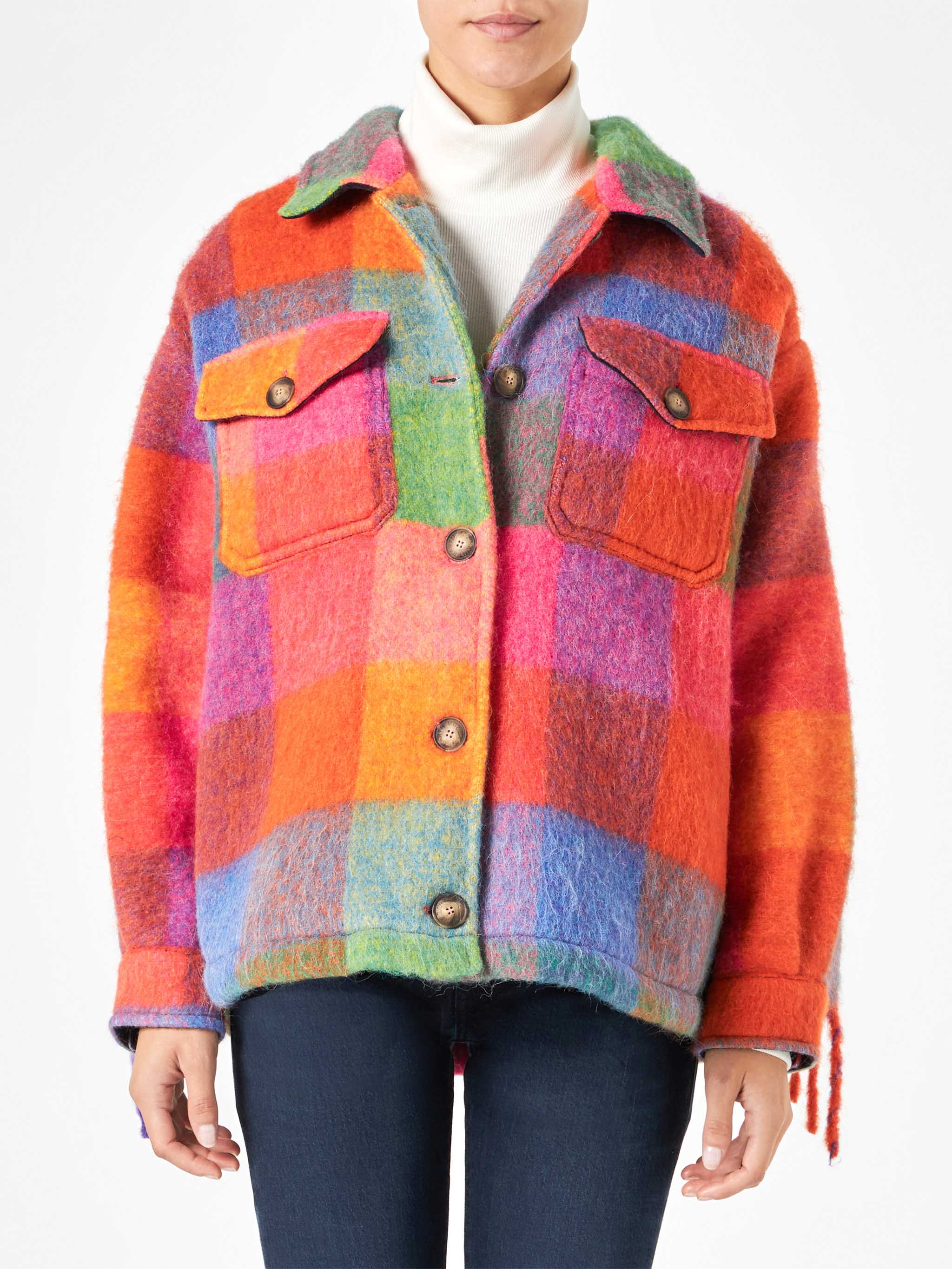 Marceline multicolor check overshirt with fringes - Image 3