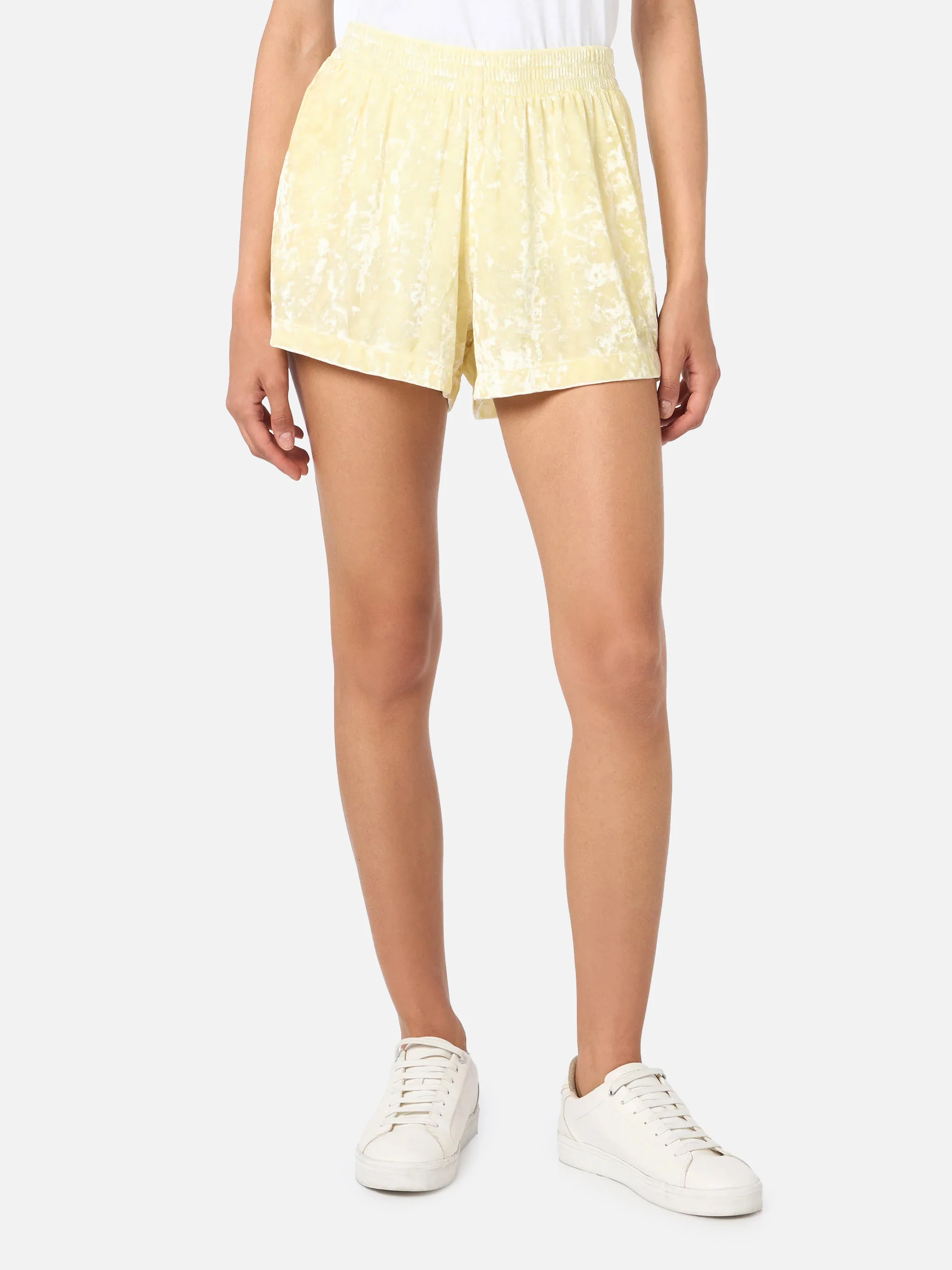 Light yellow chenille Cate pull-up shorts