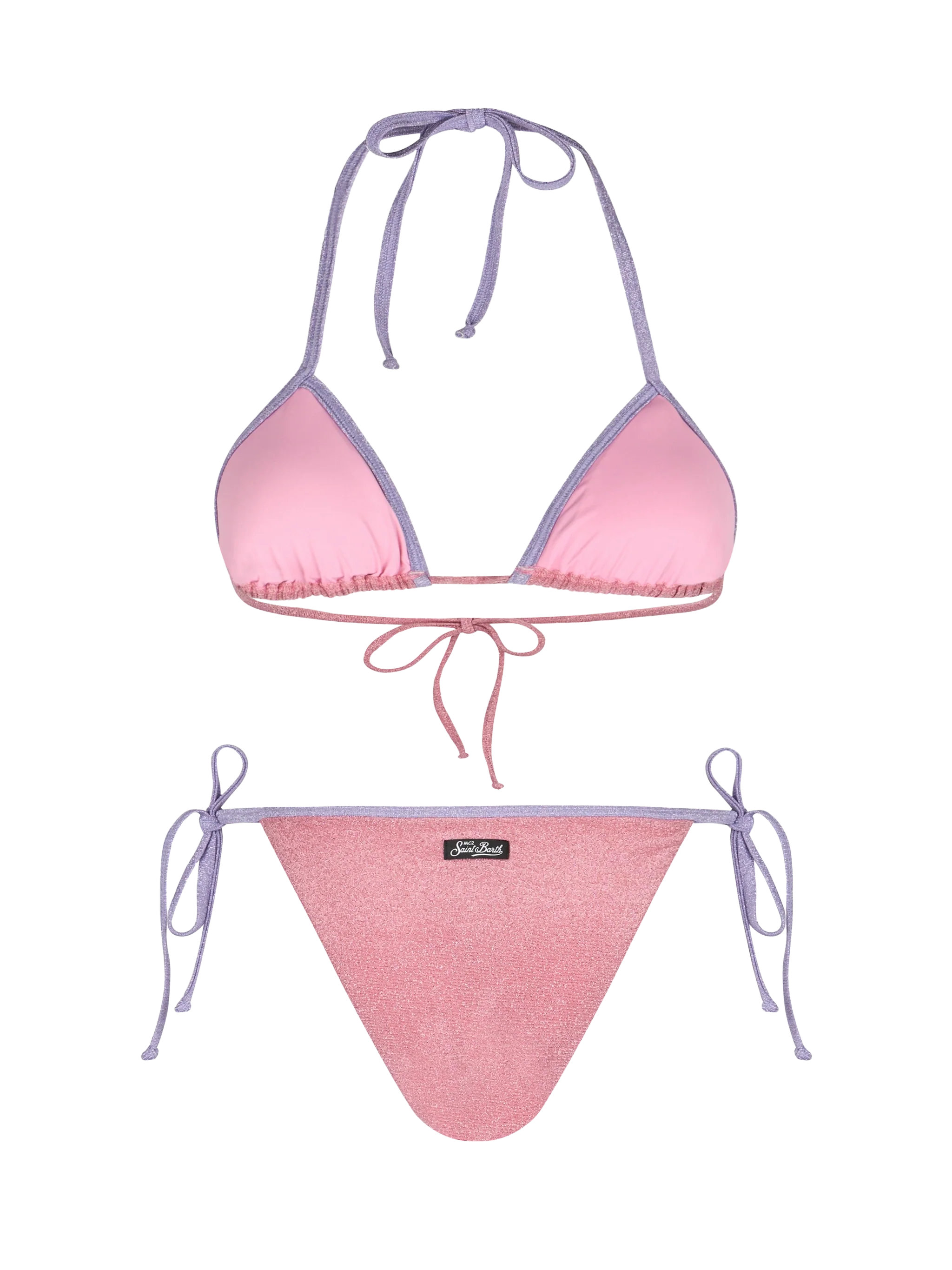 Leah Marielle pink lurex triangle bikini with piping - Image 3