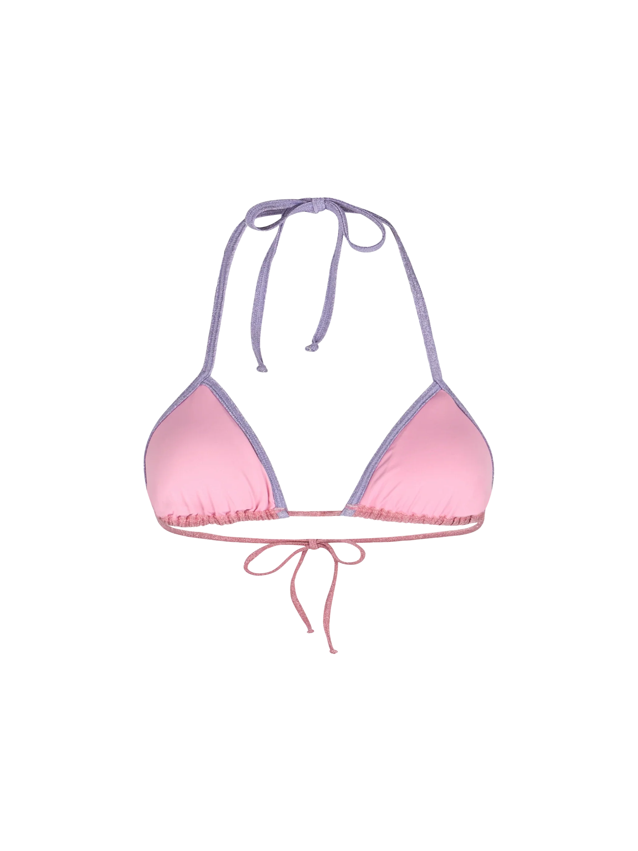 Pink lurex Leah triangle bikini top with piping - Image 2