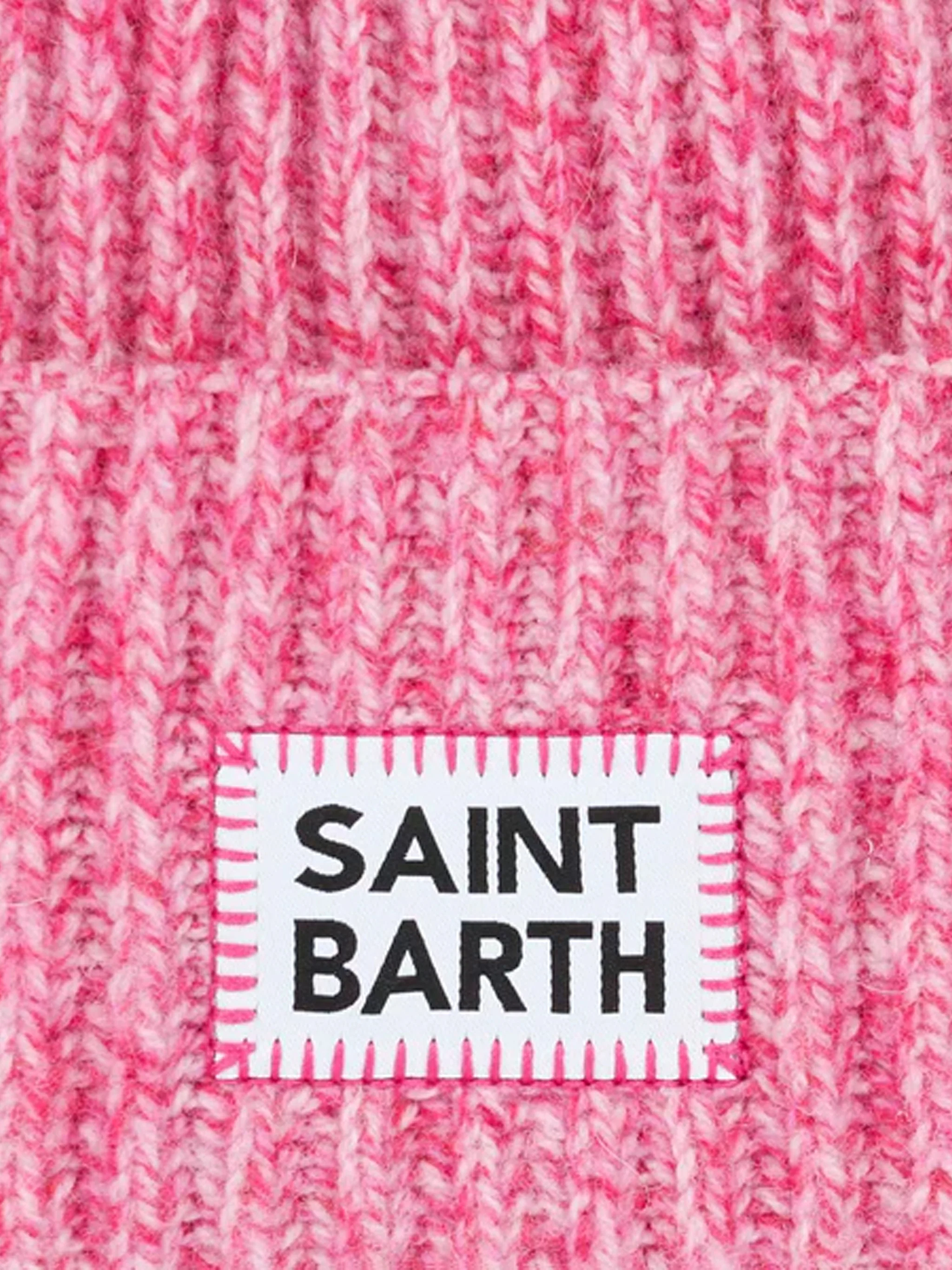 Girl pink mouliné beanie with Saint Barth embroidery - Image 3