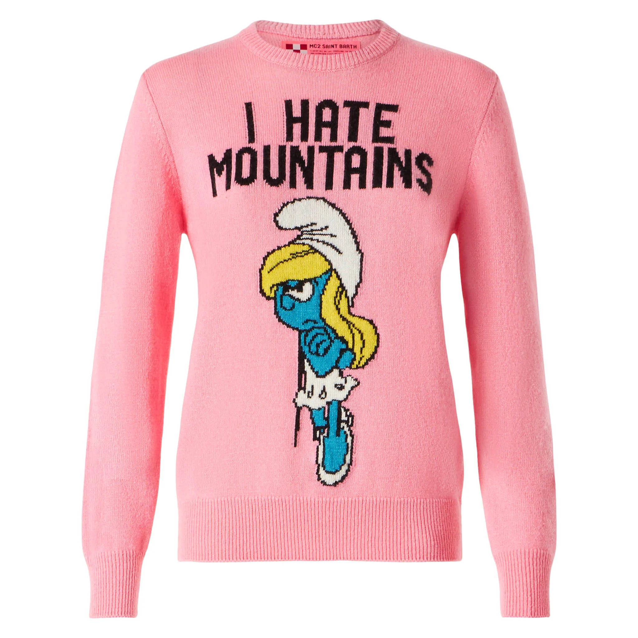 Queen pink sweater with Angry Smurfette print and I hate Mountains embroidery | Special Edition - Image 4