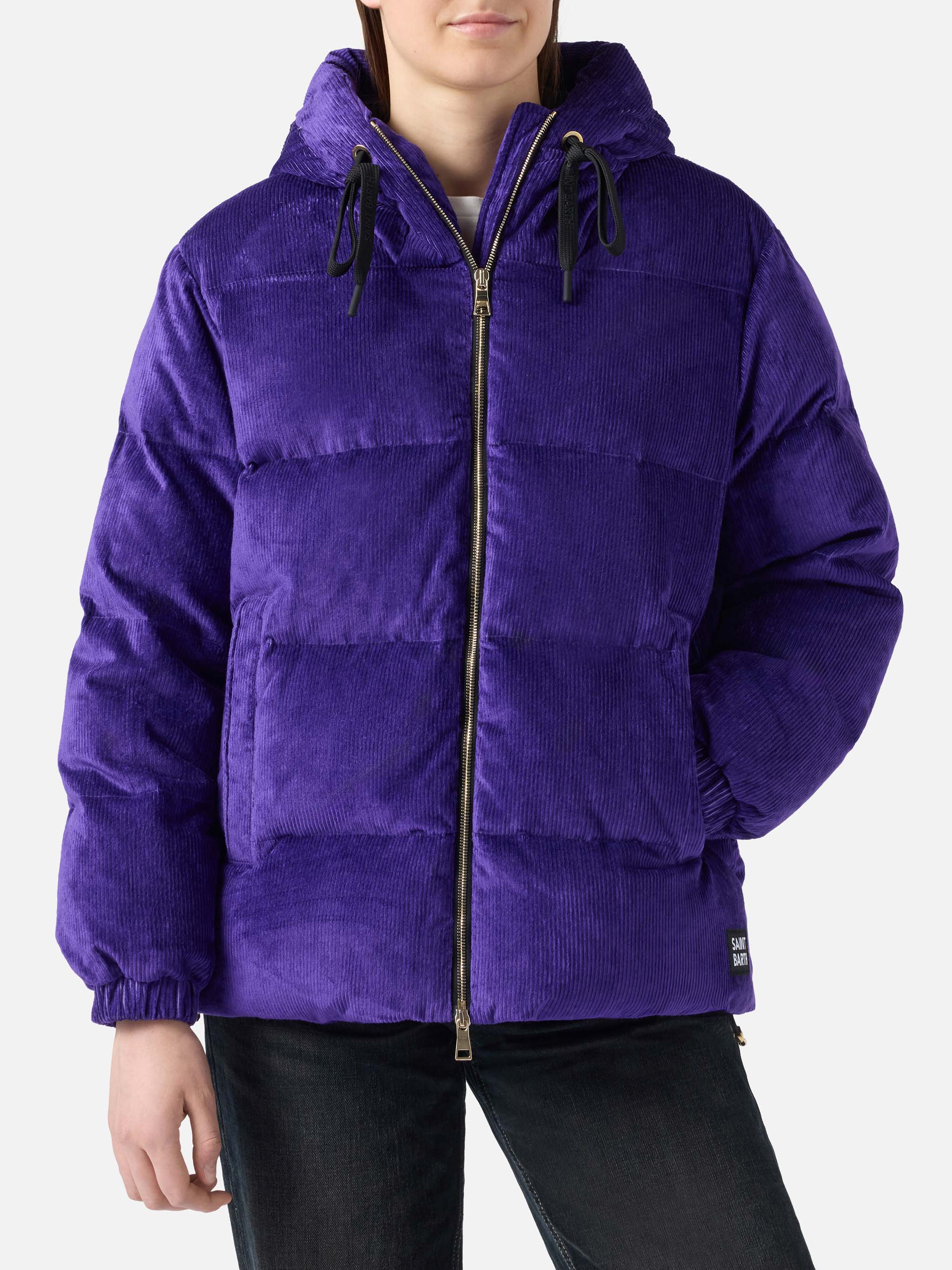 Purple corduroy Geneve hooded padded jacket