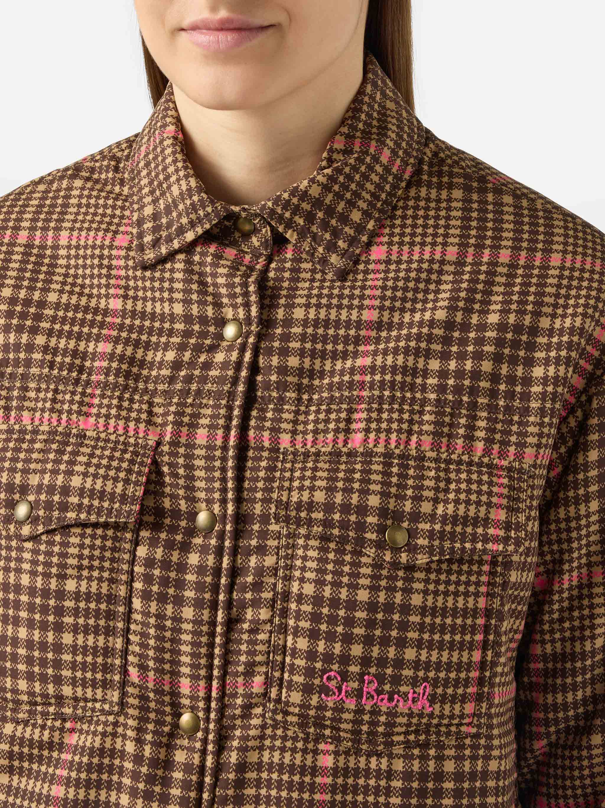 Quilted padded lightweight jacket Kimmy with pied de poule print - Image 3