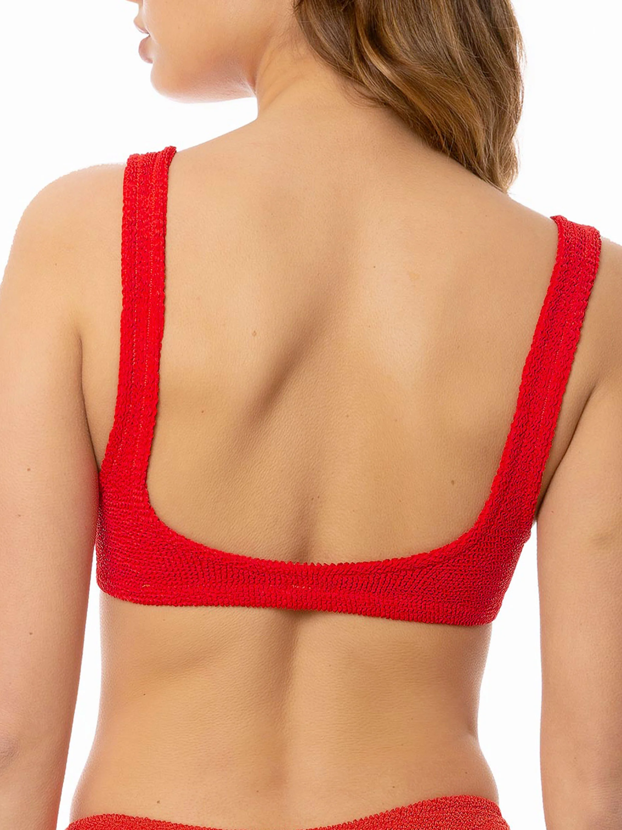 Woman red crinkle bralette top swimsuit - Image 2