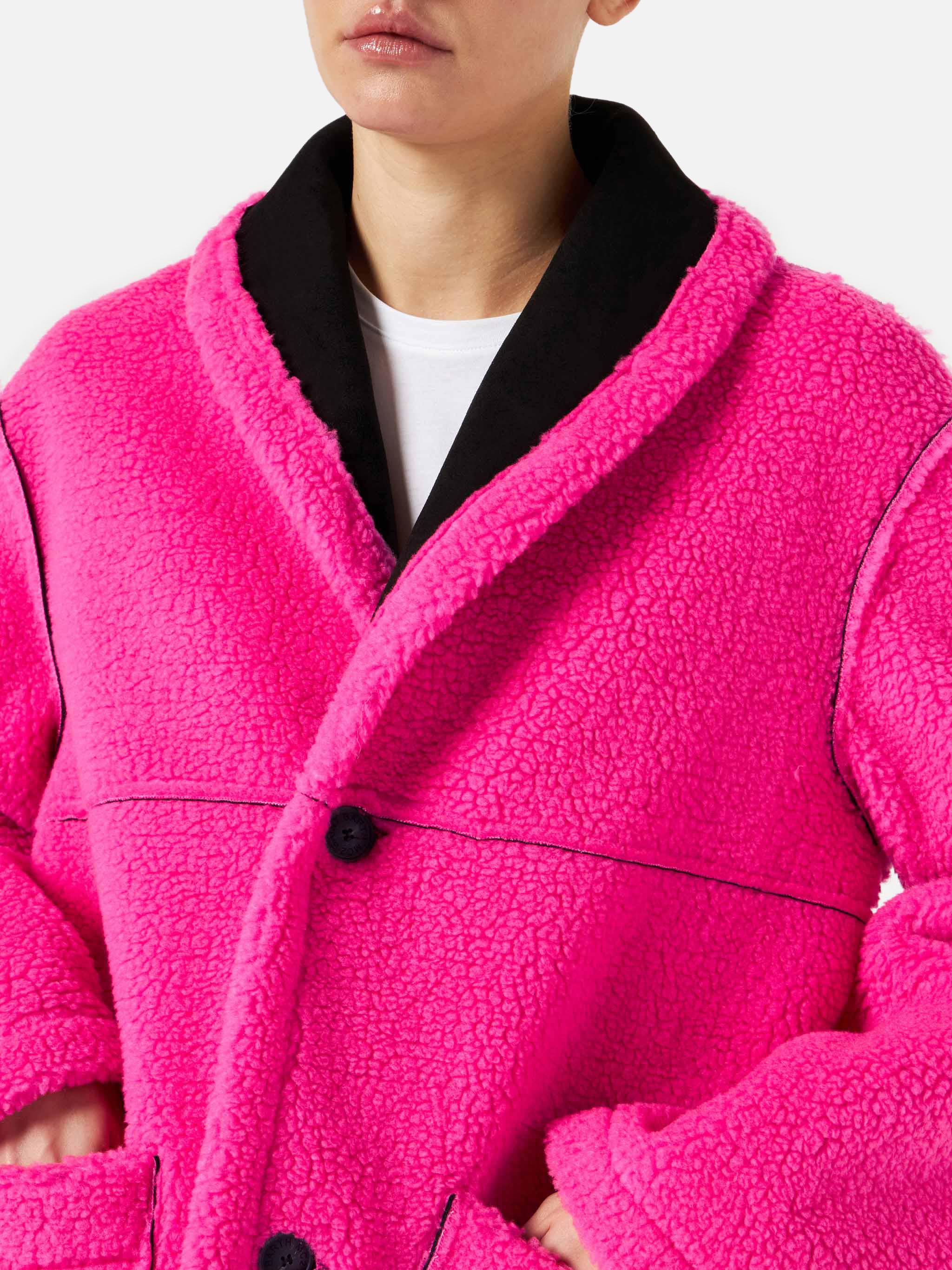 Black and fluo pink Dorys reversible shearling coat - Image 3