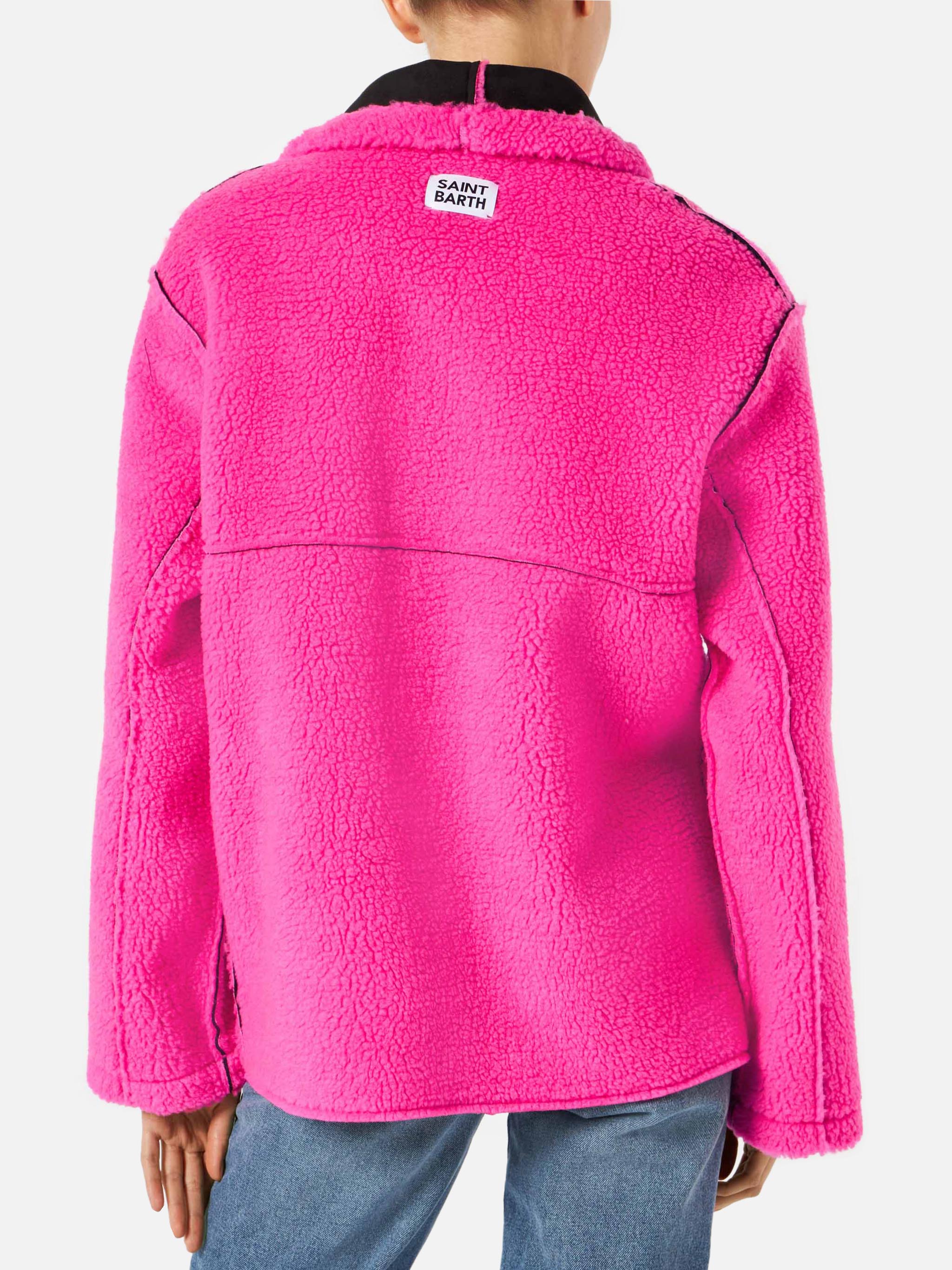 Black and fluo pink Dorys reversible shearling coat - Image 4