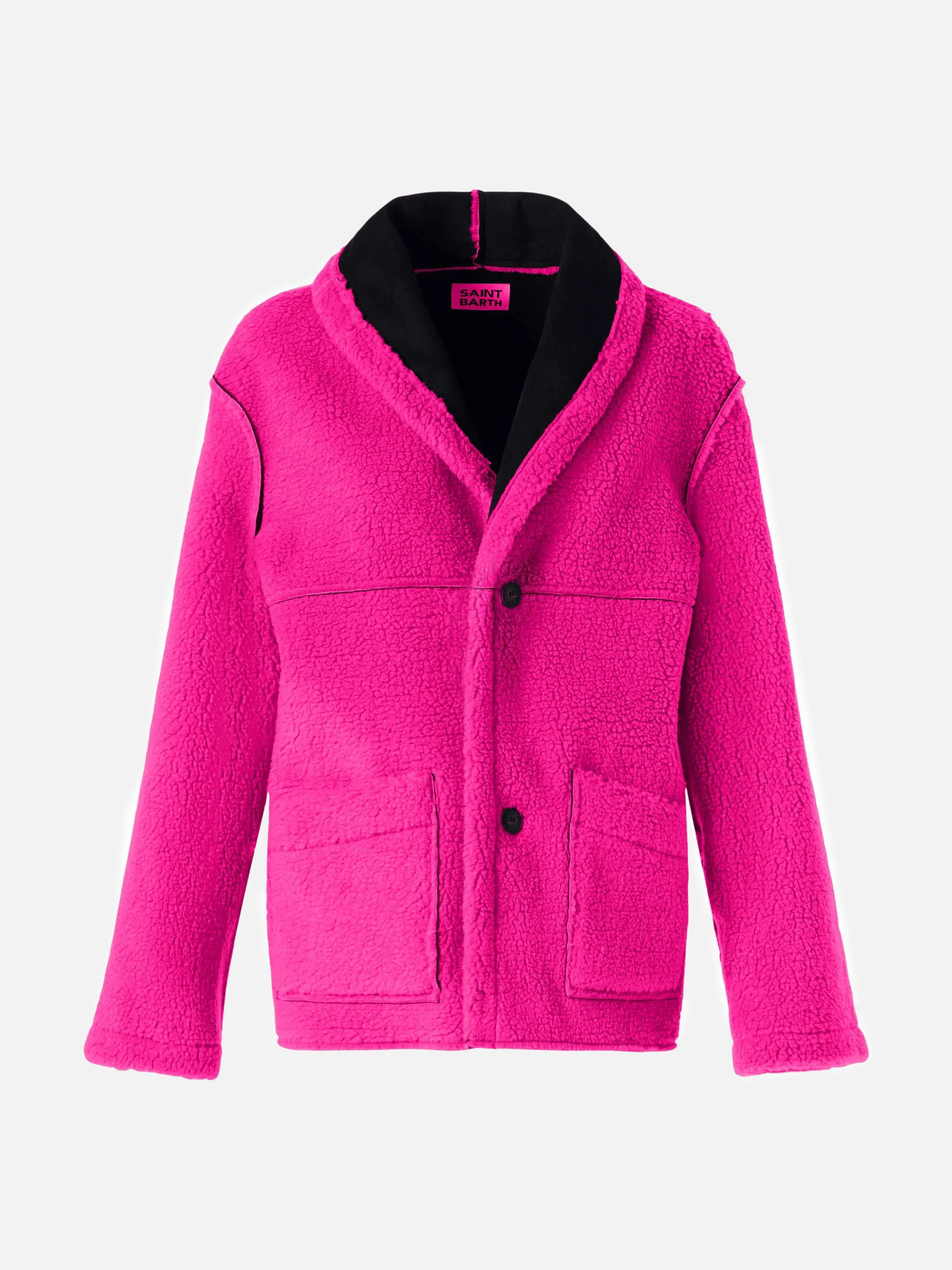 Black and fluo pink Dorys reversible shearling coat - Image 6
