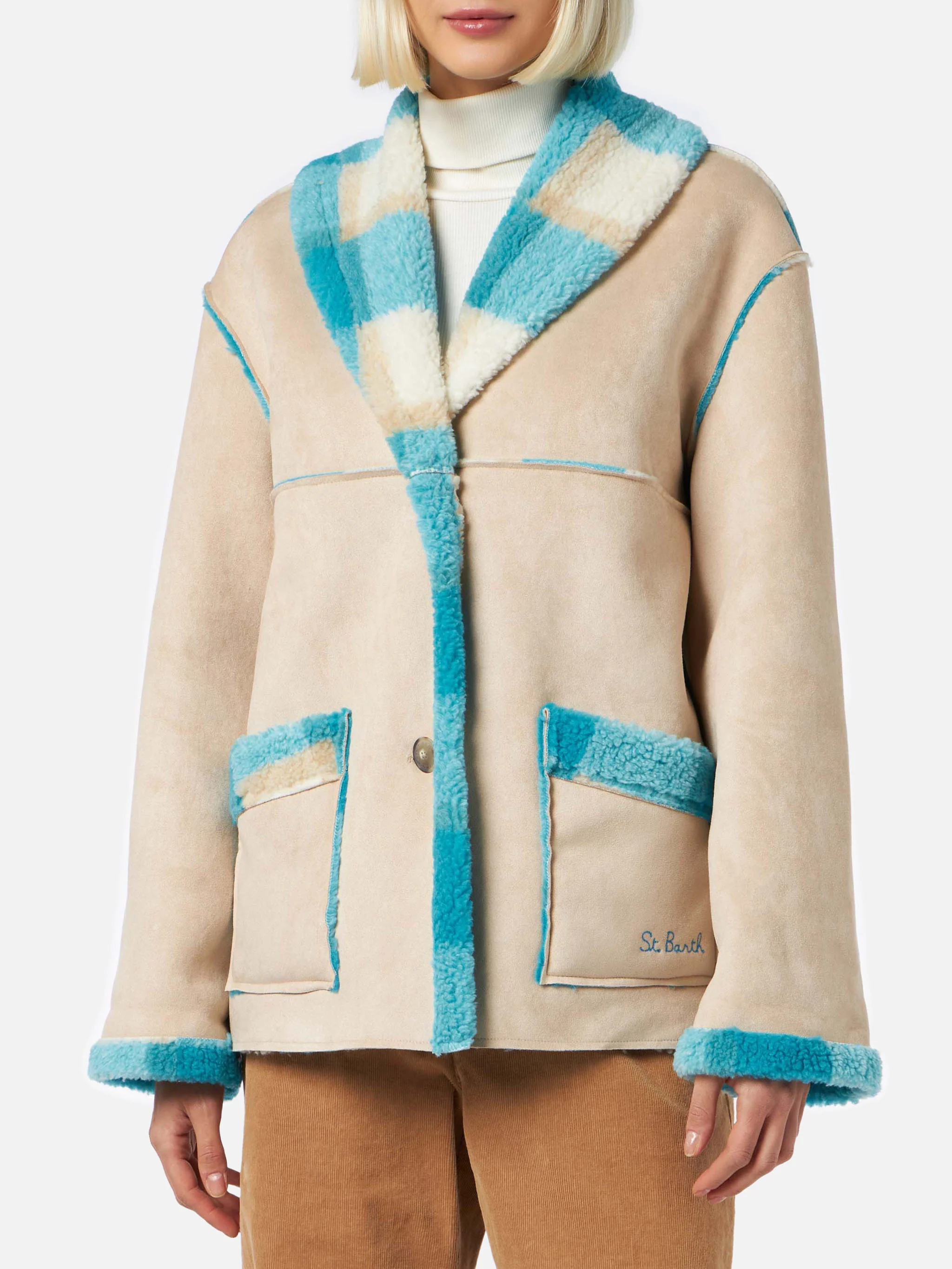 Dorys reversible shearling-effect jacket with tartan print - Image 2