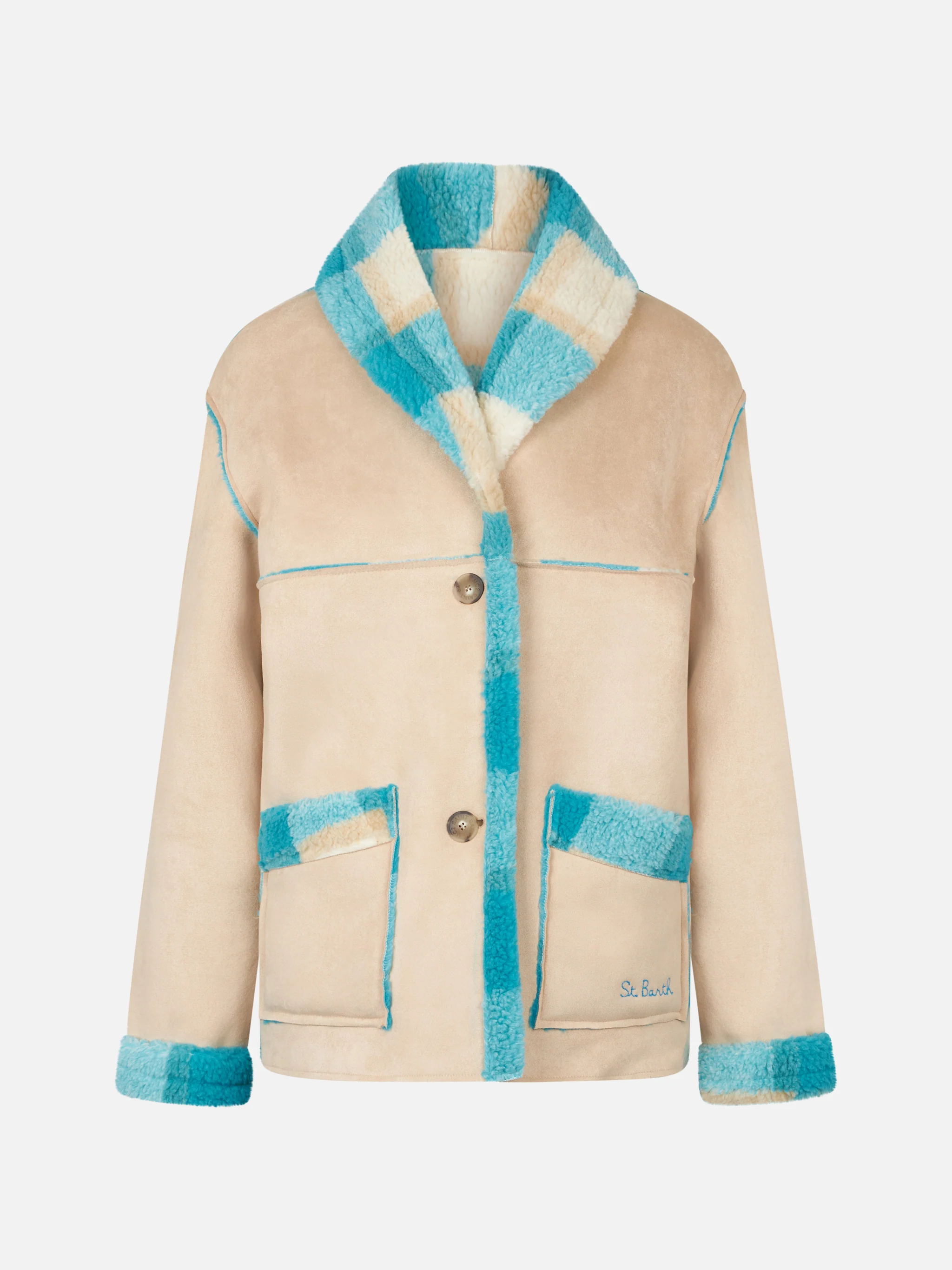 Dorys reversible shearling-effect jacket with tartan print - Image 7