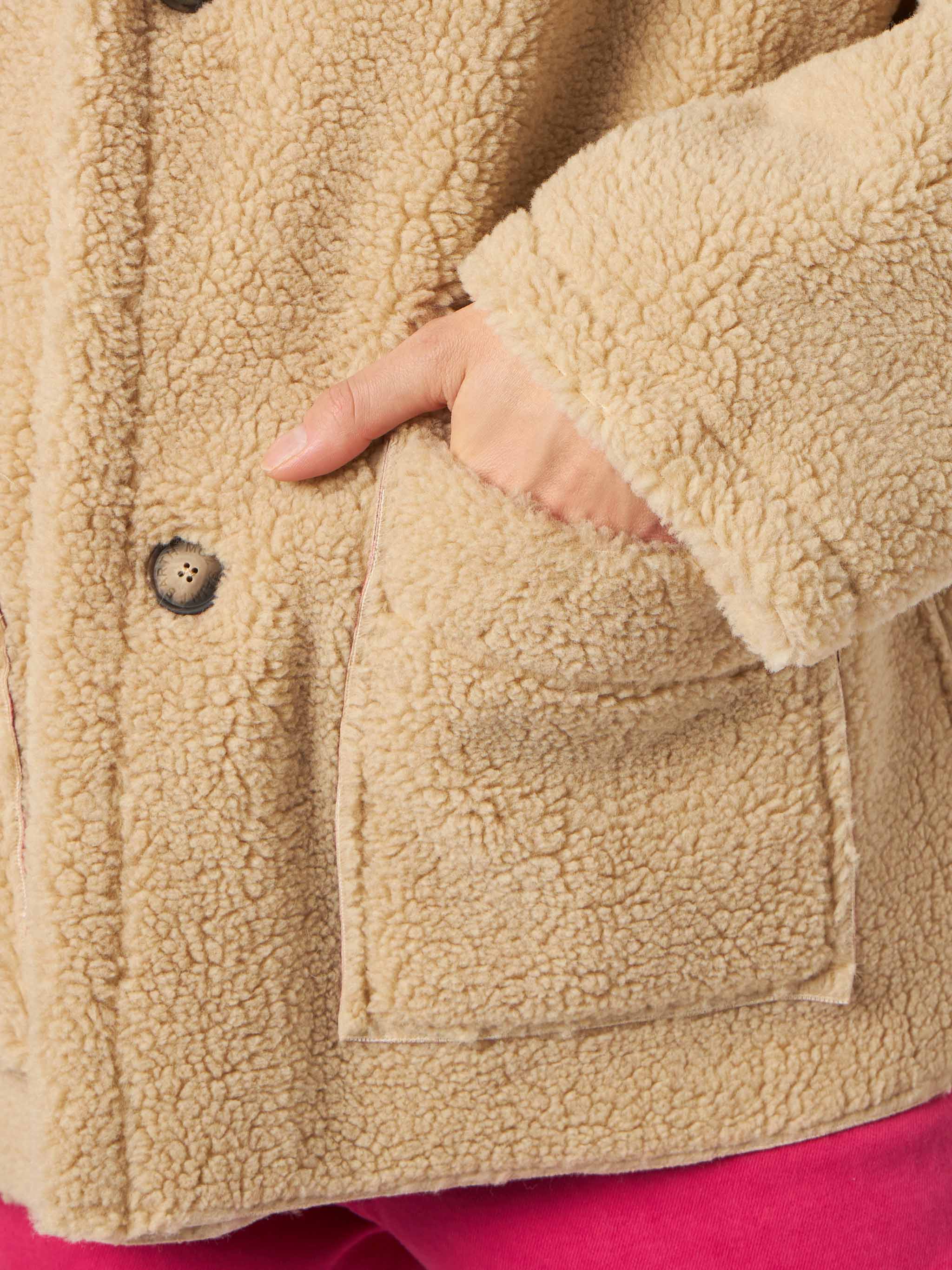 Beige Dorys reversible shearling coat with ethnic pattern - Image 4