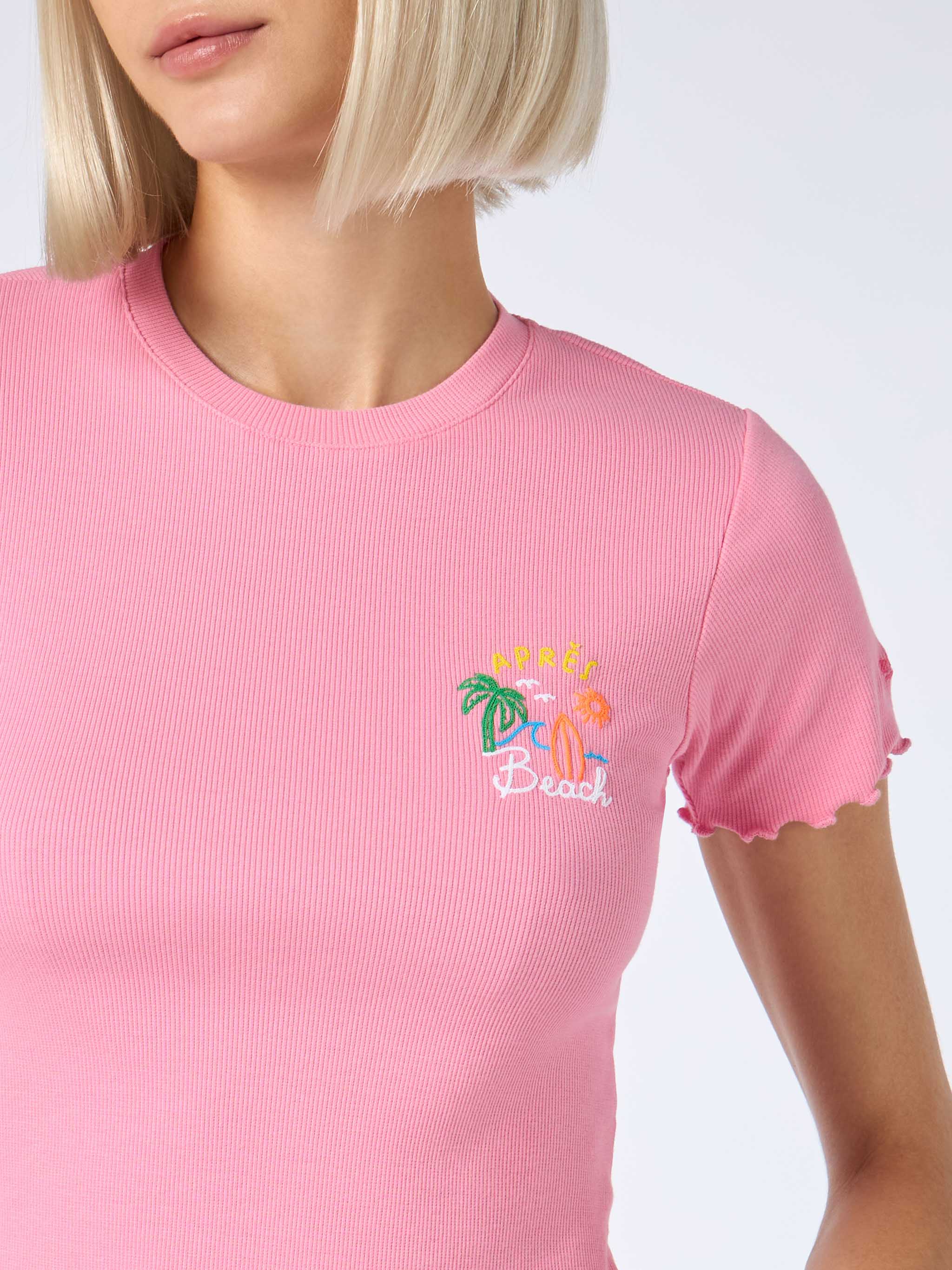 Serena ribbed cotton t-shirt with Après Beach embroidery - Image 3