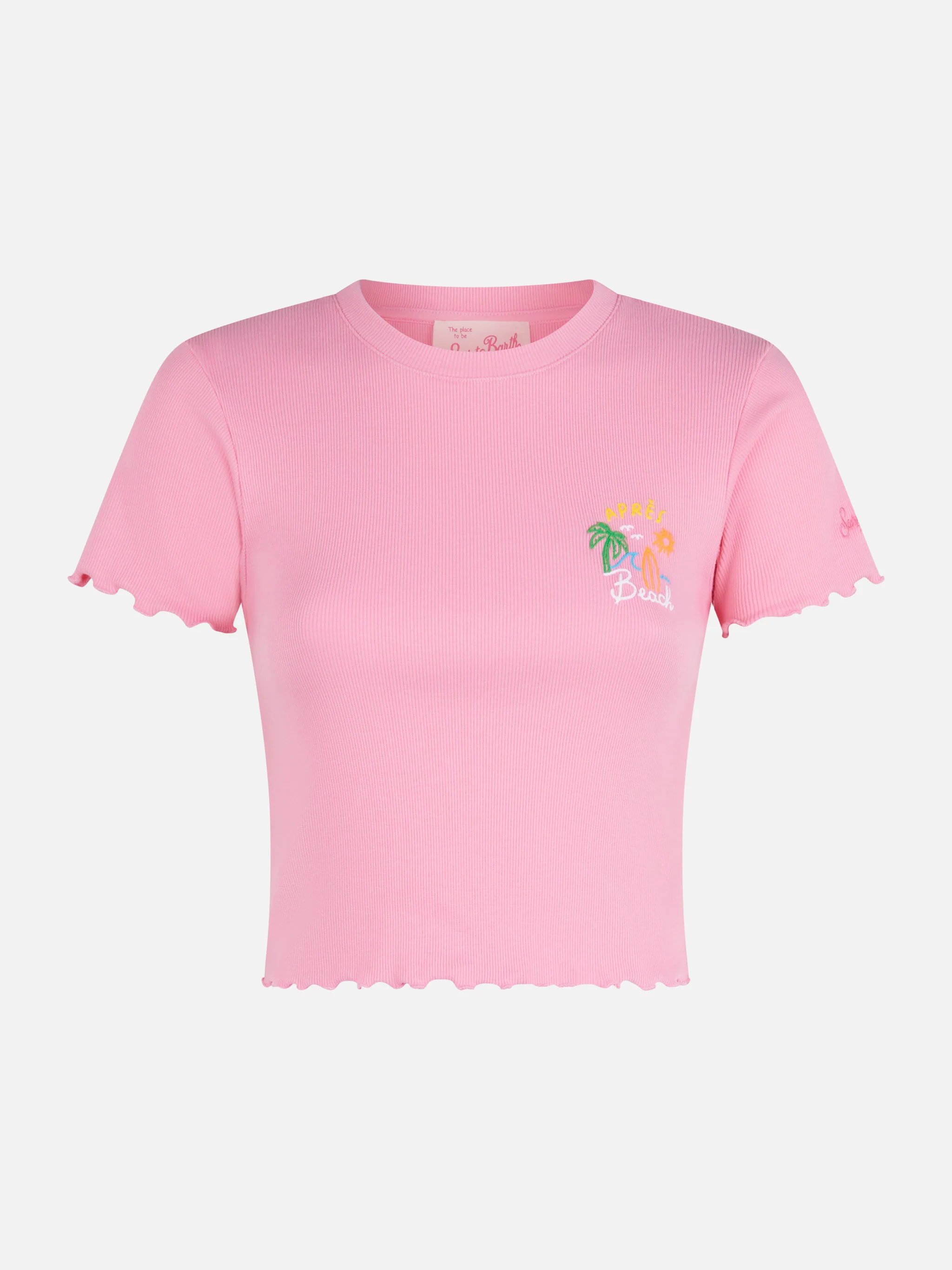 Serena ribbed cotton t-shirt with Après Beach embroidery - Image 5
