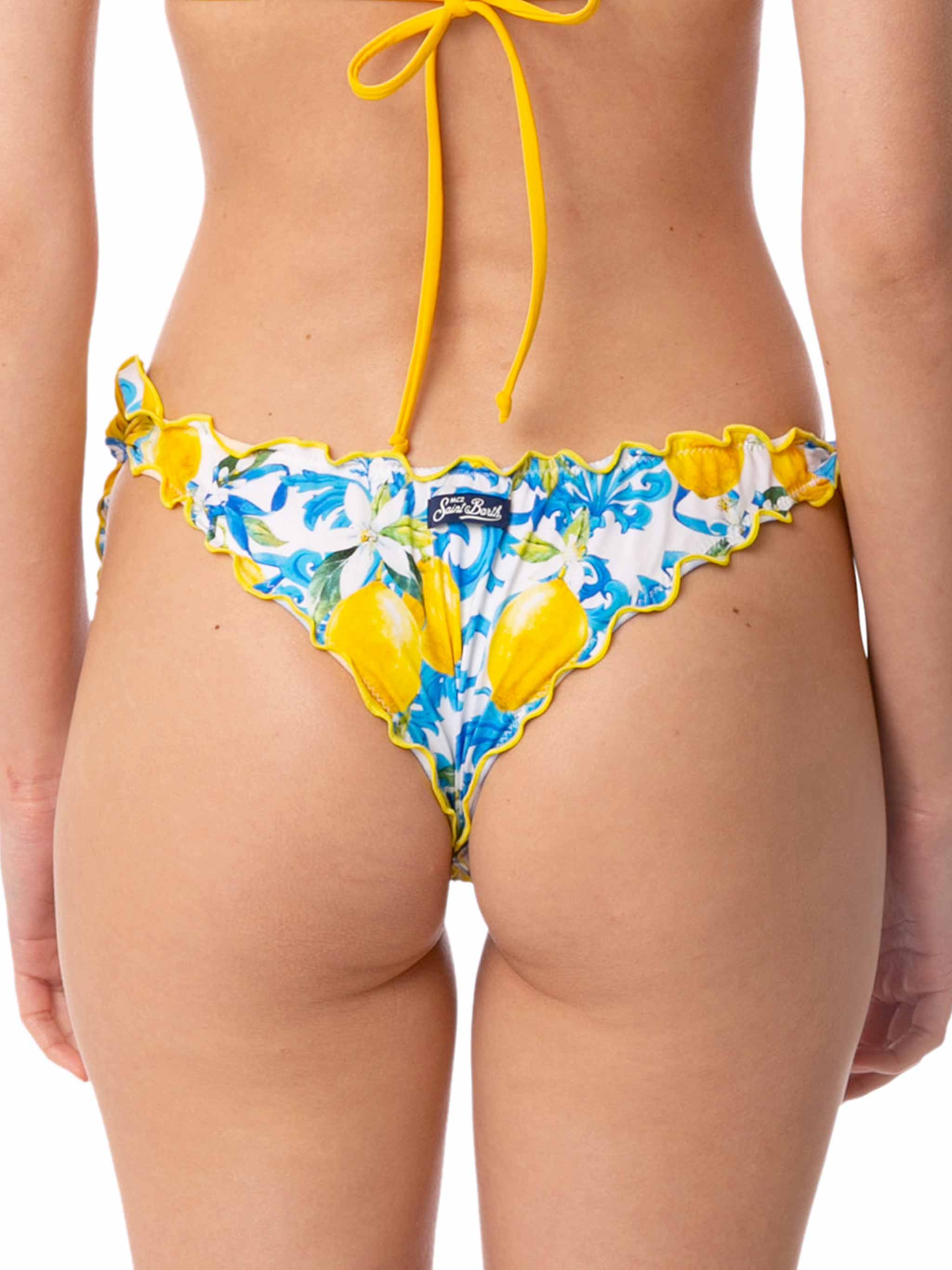 Venus cheeky swim briefs with lemon and light blue pattern - Image 2